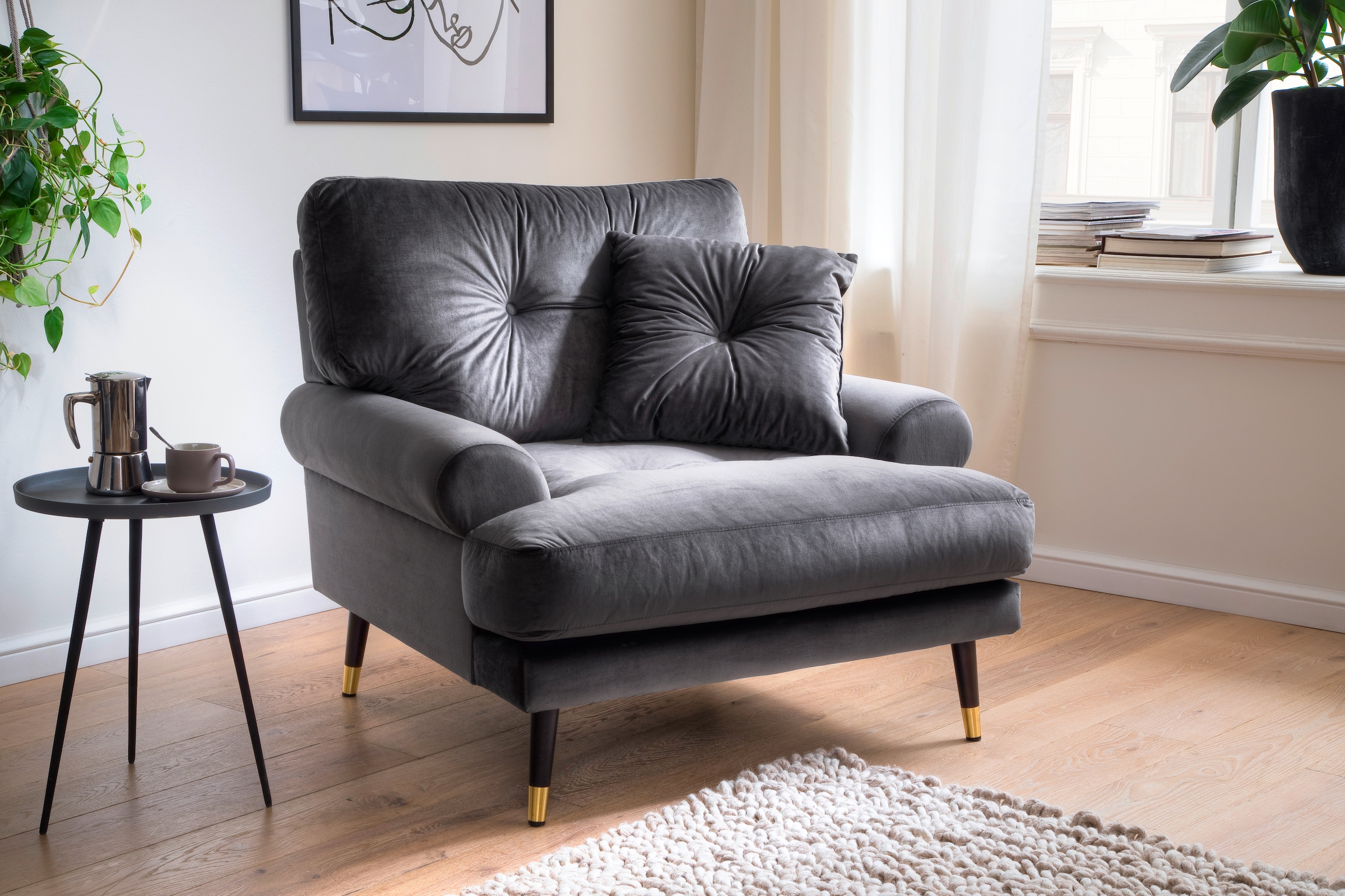 Trends by HG Loungesessel »TOKIO«, in Microfaser mit hochwertigem Holz/Metallfuss