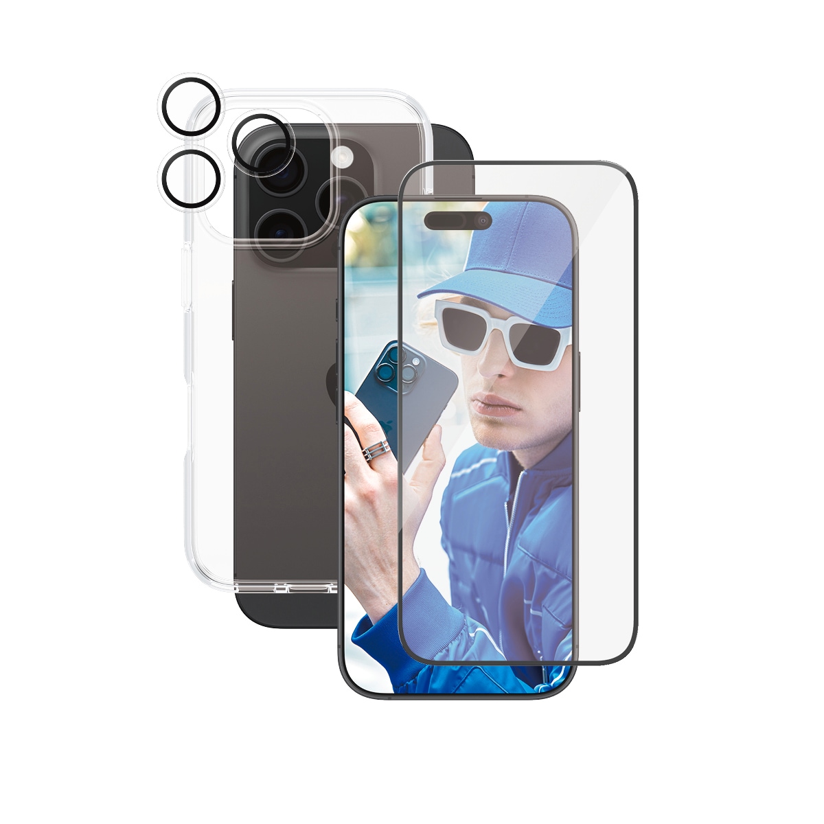 CARE by PanzerGlass Displayschutzglas »3-in-1 Protection, Glass, Case, Lenscover«, für Apple iPhone 16 Pro, Displayschutzfolie, Schutzfolie, Bildschirmschutz, kratz- & stossfest