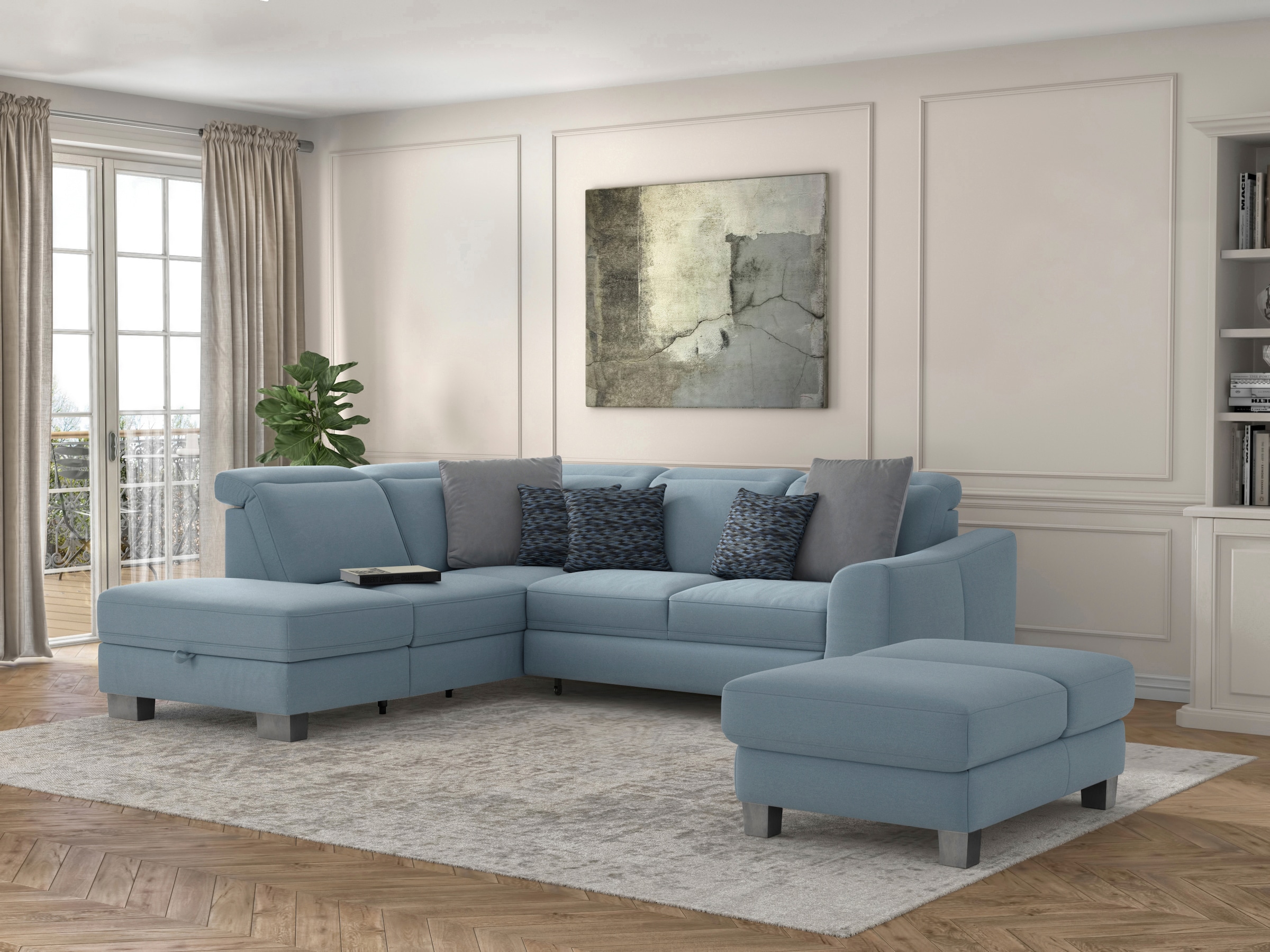 sit&more Polsterhocker »Dundee«, mit Klappfunktion, Federkern und hochwertigen Edelstahlfüssen