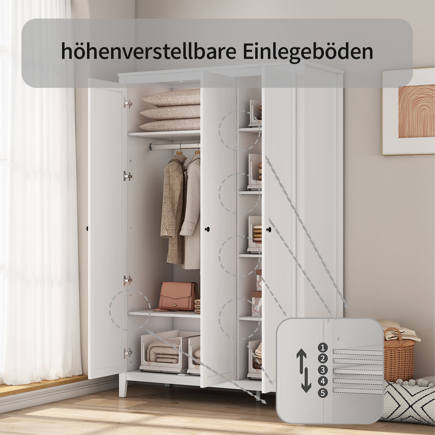 GOODproduct Kleiderschrank »Borkum Schlafzimmerschrank Garderobe Landhaus Bestseller weiss« hochwertige schwarze Griffe aus Metall, 