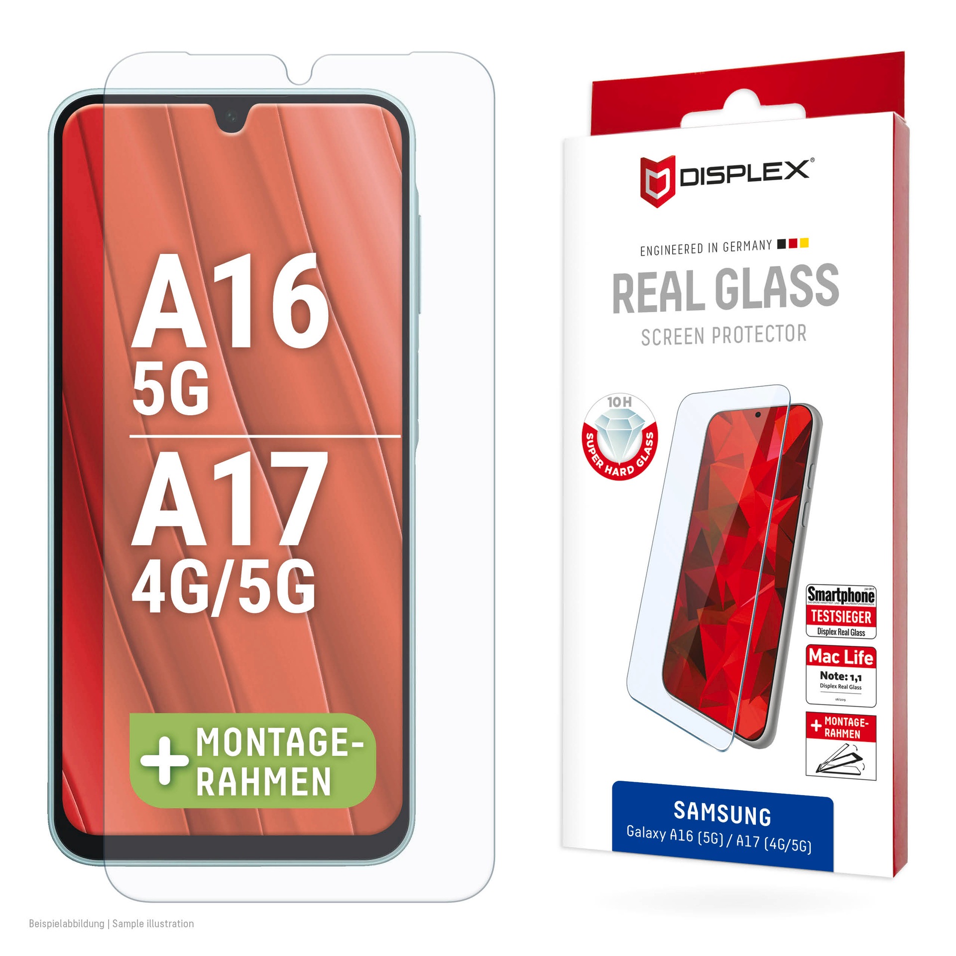 Image of Displex Displayschutzglas "Real Glass Screen Protector" für Samsung Galaxy A16 5G;Samsung Galaxy A17 Displayschutzfolie, Schutzfolie, Bildschirmschutz, kratz- & stossfest