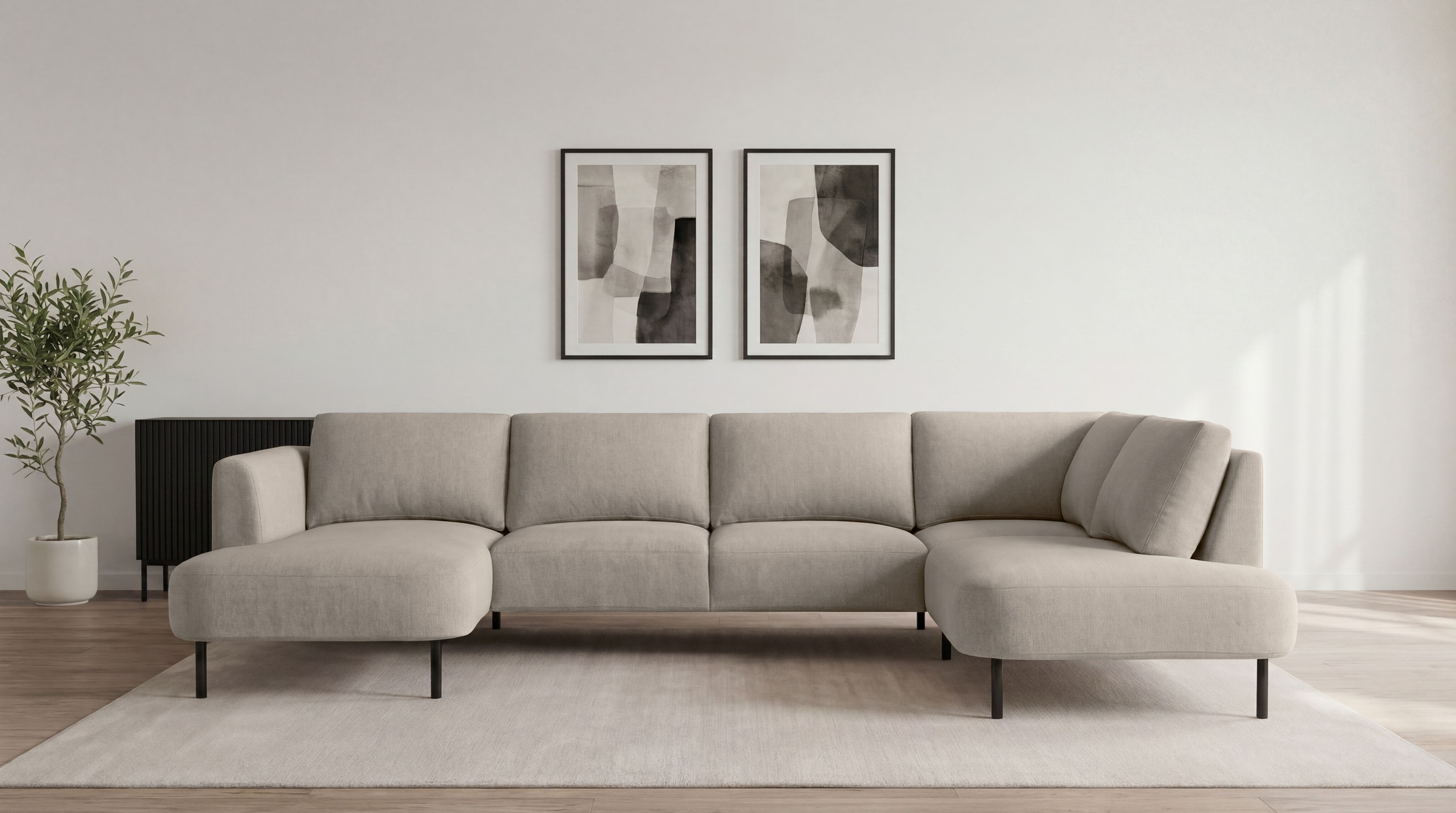 Image of GOODproduct Wohnlandschaft "Cesola" in weichem Chenille-Stoff, Breite 327 cm, mit schwarzen Metallfüssen