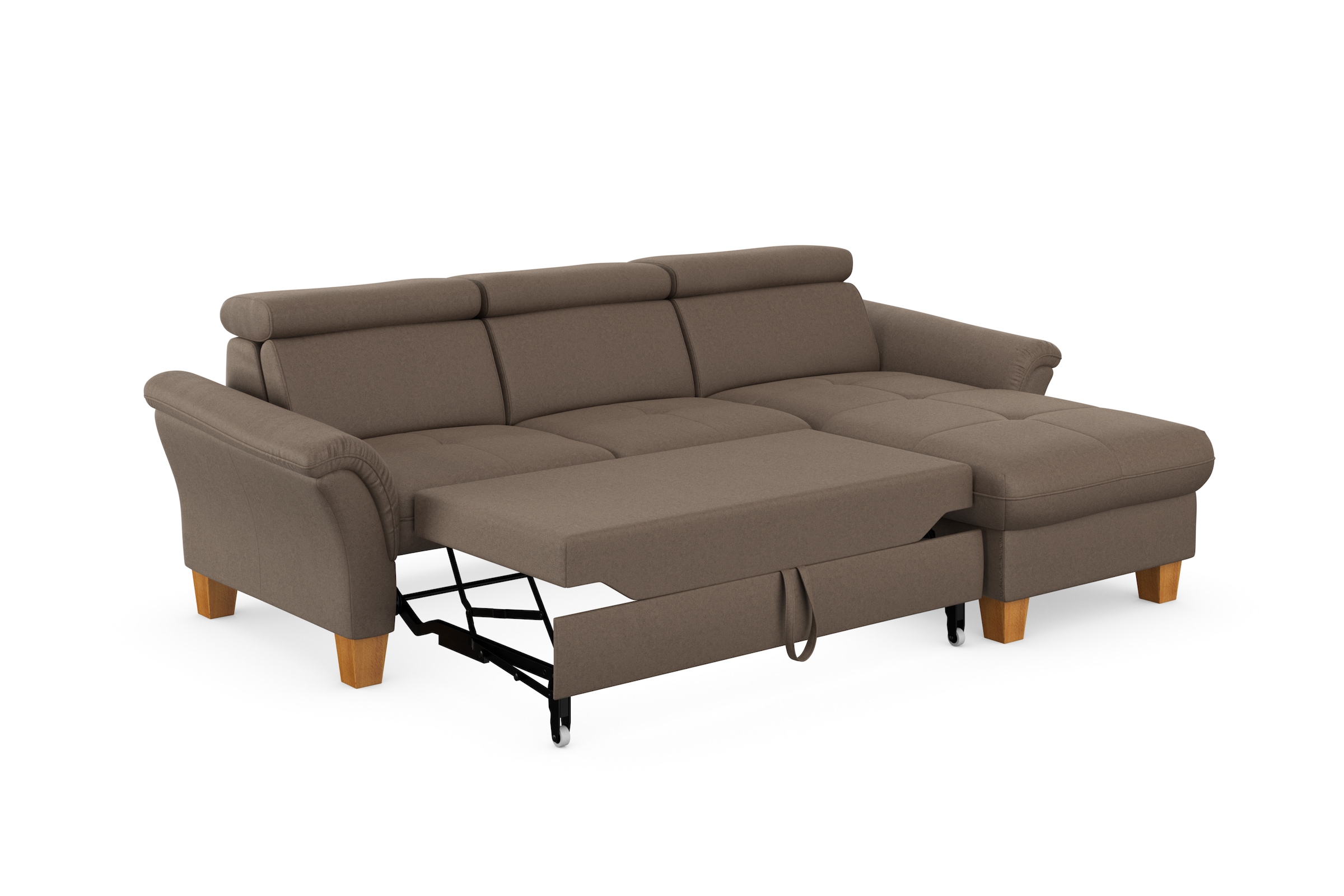 Home affaire Ecksofa »Lindgren L-Form«, wahlweise mit Bett mit klappbaren Rollen, Kasten und Kopfverstellung