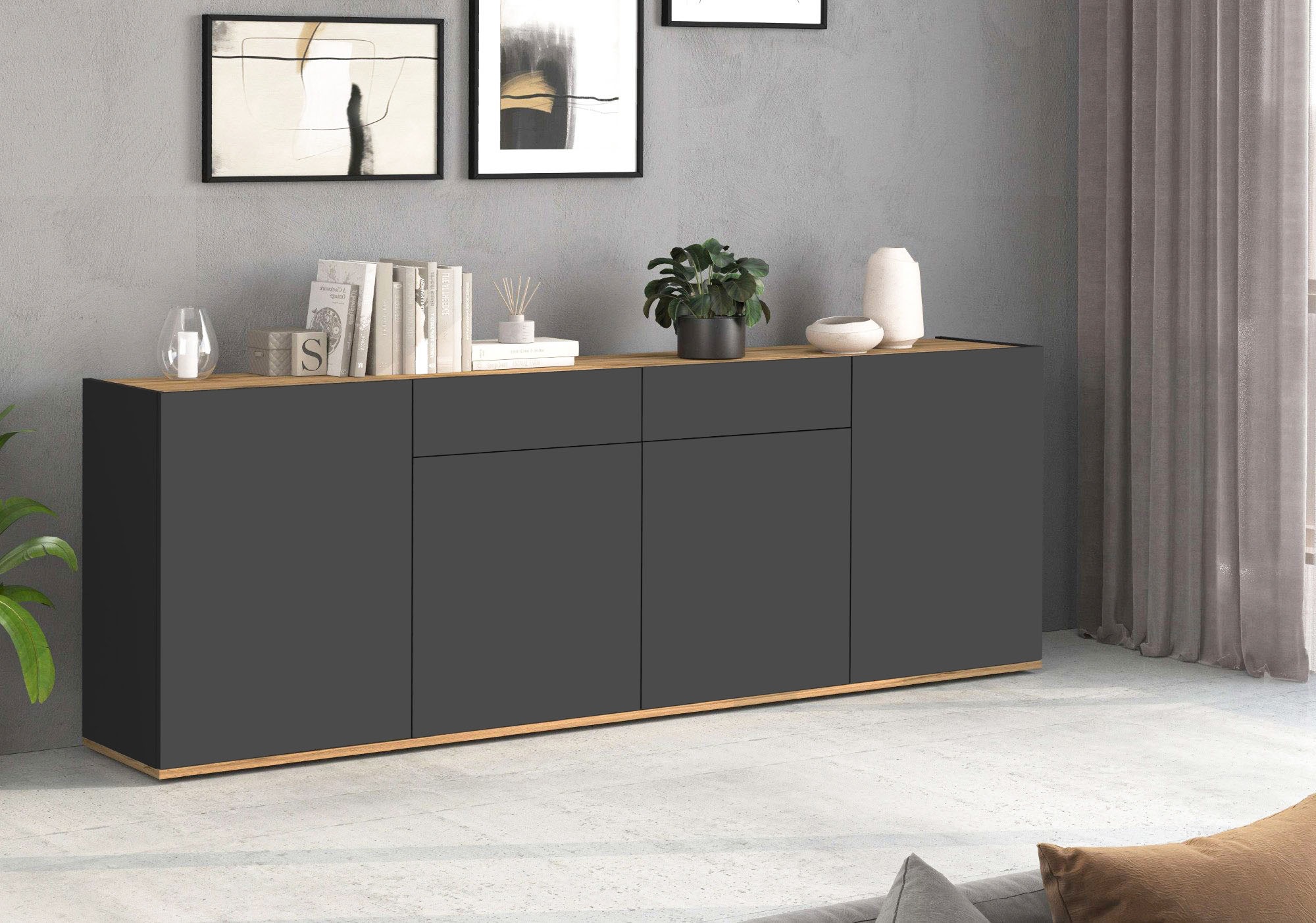 INOSIGN Sideboard »GARDA Sideboard,Kommode, Schrank, Kredenz Grifflos mit Push to Open«, (1 St.), 4 Türen, 2 Schubladen, grifflos Breite 200 cm
