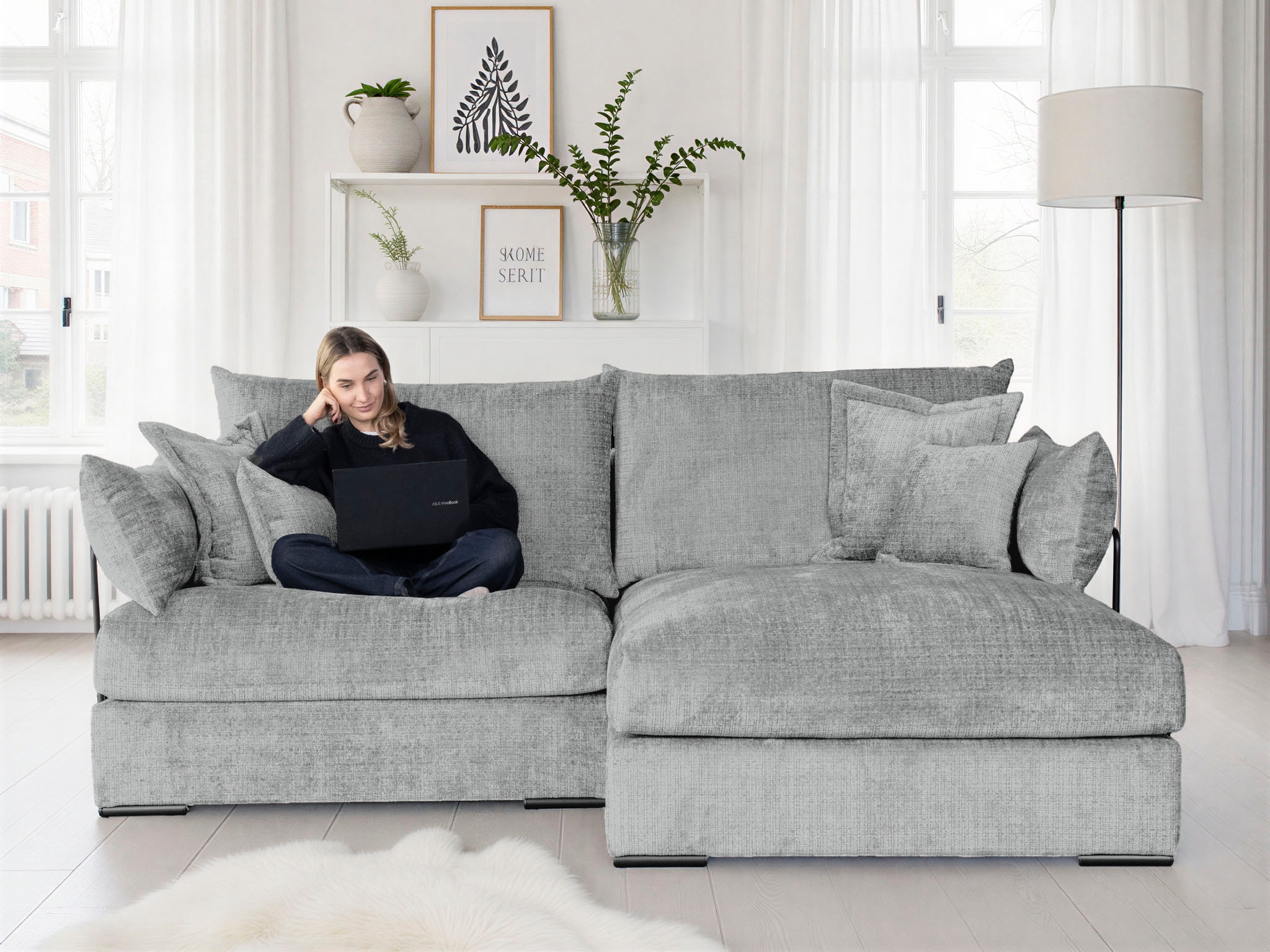 Home affaire Canapé d'angle »Casa XL L-Form, B: 190 cm« 4 Zierkissen, Mega-Sofa, in Cord oder Chenille-Struktur, Federkern