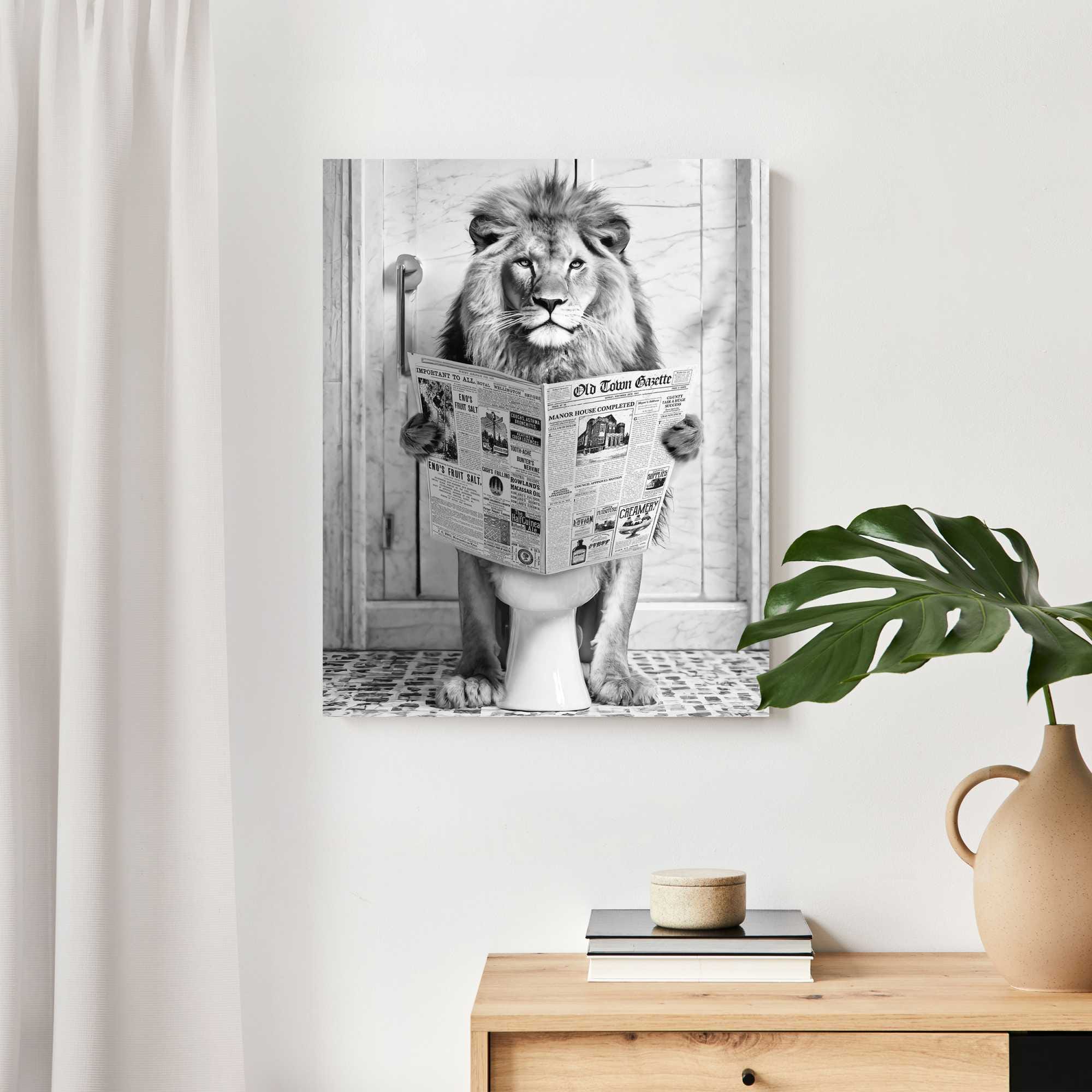 Reinders! Panneau déco »Löwe auf Toilette« Toilette - Schwarz-Weiss - MDF - Tiere - 40x50 cm