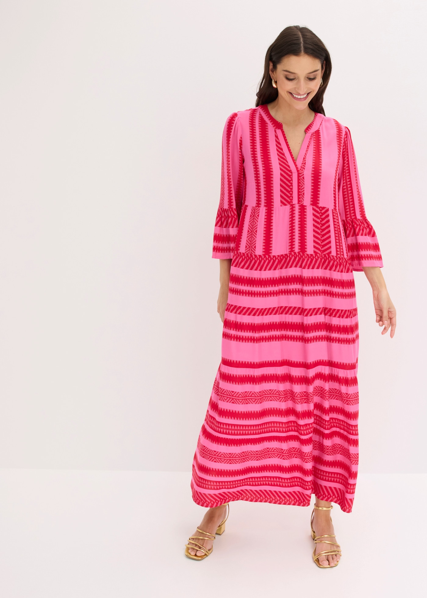 Image of bonprix Maxikleid aus fliessender Viskose, mit Stufen-Rock, A-Linie Passform