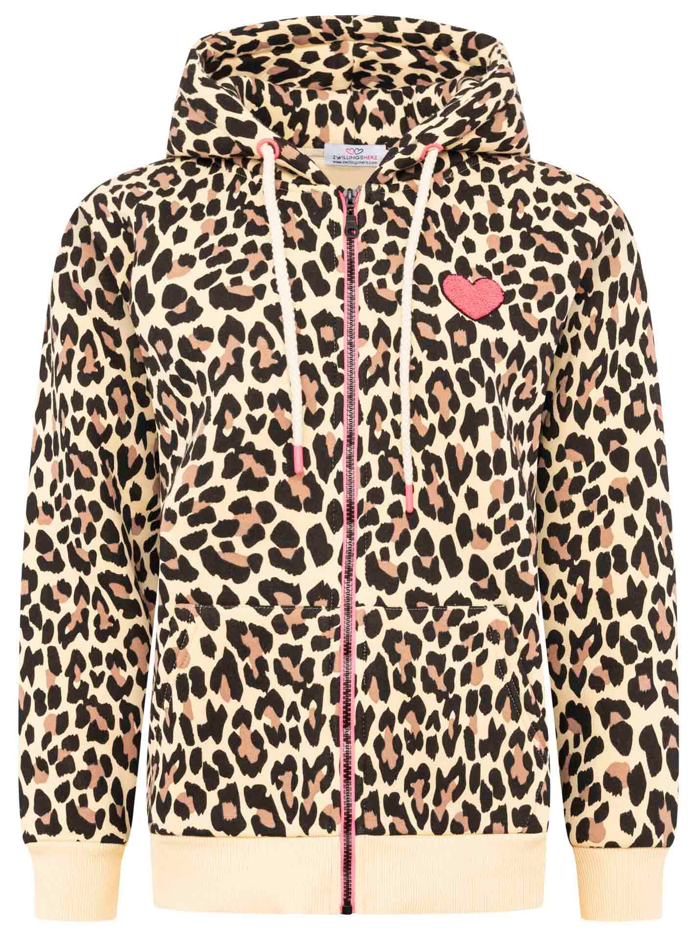 Zwillingsherz Kapuzensweatjacke »"Leo AOP"«, Langarm, Fronttaschen, Reissverschluss, Animal-Muster, modisch