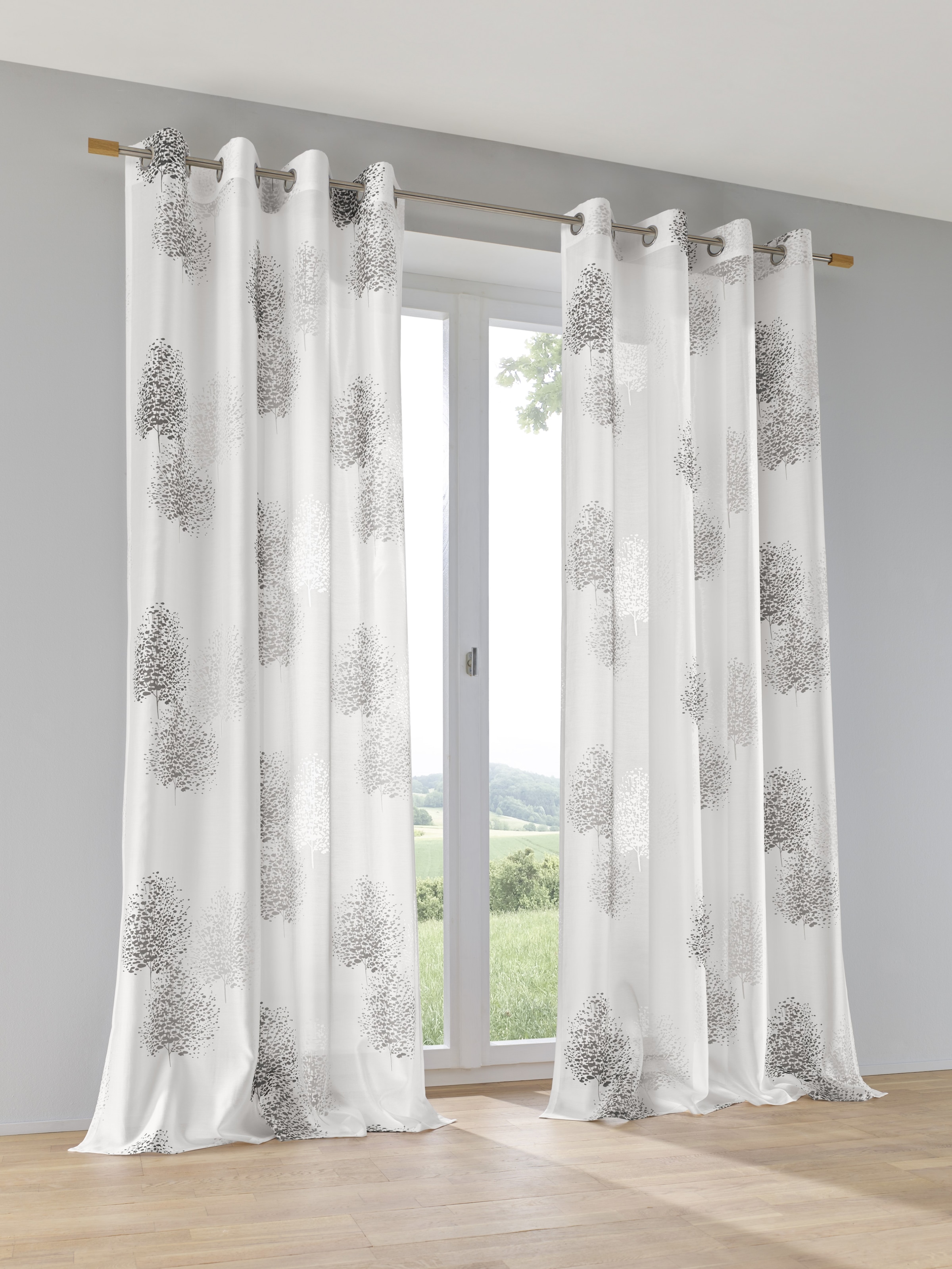 Image of Kutti Vorhang "Belinda, 1 Stück, Ösen, halbtransparent, Baum-Motiv bedruckt" Ösen 1 Stk. tlg. Gardine, halbtransparent, Ausbrenner, bedruckt, Viskose-Polyester