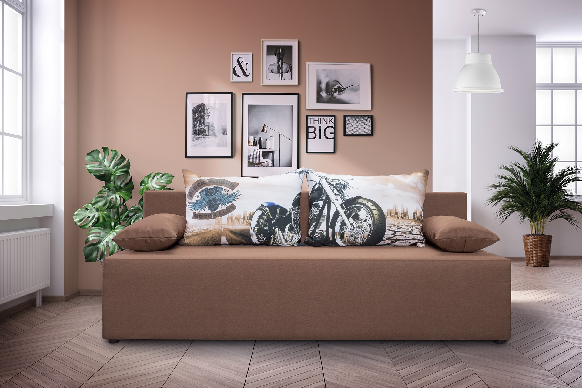 Image of exxpo - sofa fashion 3-Sitzer "Tabou Motorrad Schlafsofa" mit Schlaffunktion und Bettkasten, inkl. loser Zier- und Rückenkissen