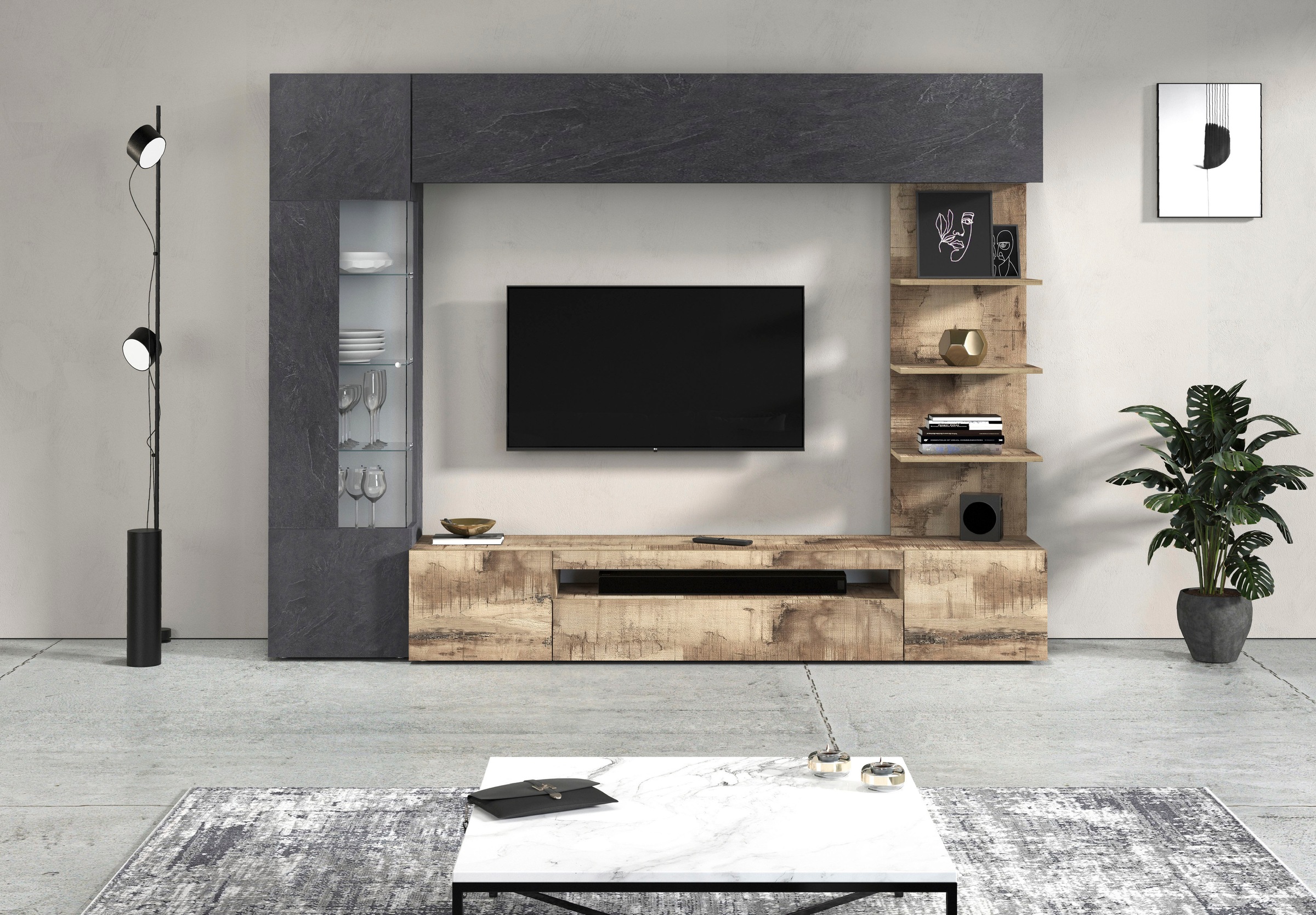 GOODproduct Wohnwand »Wohnwand New Egypt, Anbauwand, Medienwand, Wohnzimmerwand« Weiss in Hochglanz, alle anderen Farben in matter Ausführung., 4 Stk. tlg.