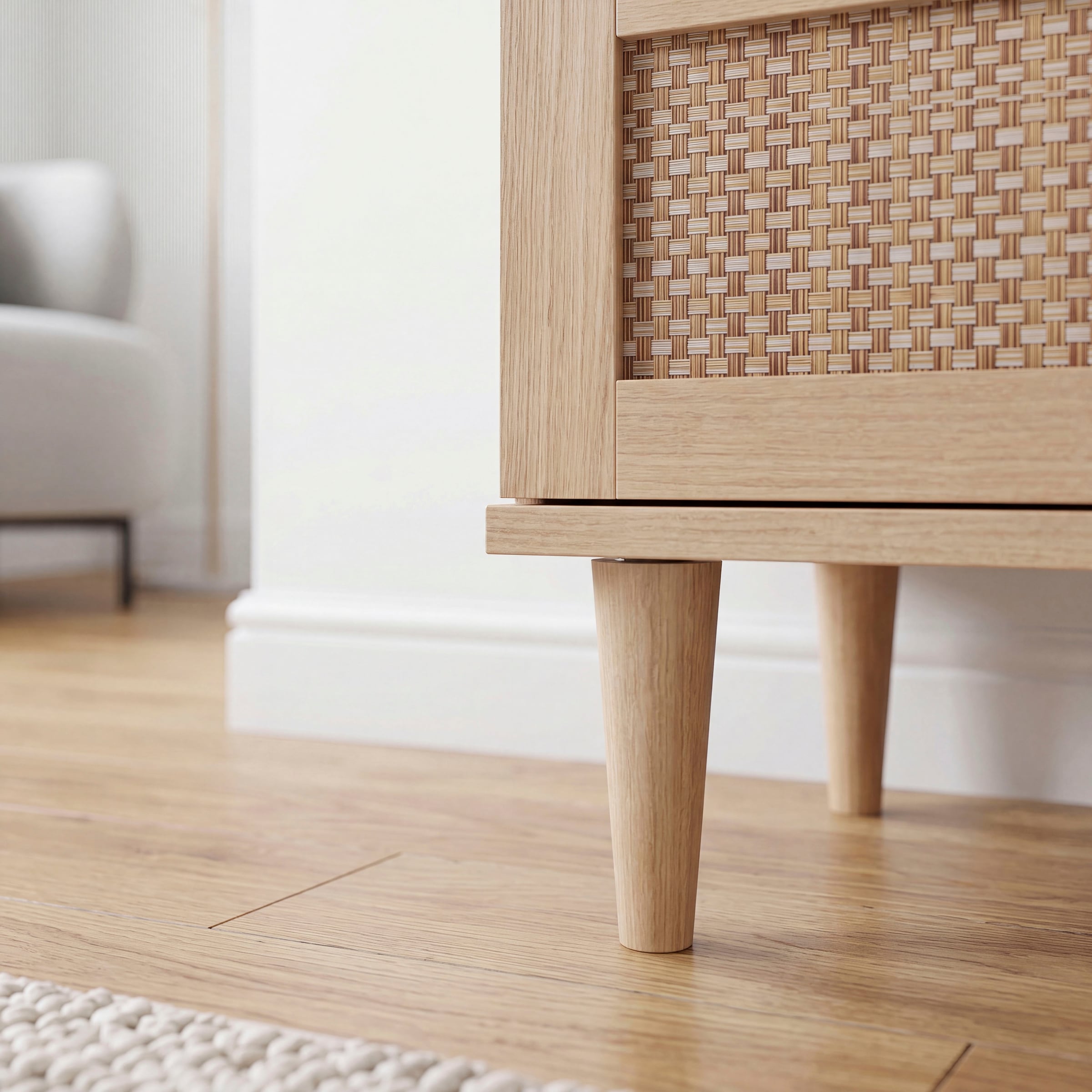 GOODproduct Nachtkommode »ELLIAN mit natürlicher Geflechtoptik, 2 Schubladen« Holzfüsse, Metallgriffe, Made in EU, viel Stauraum