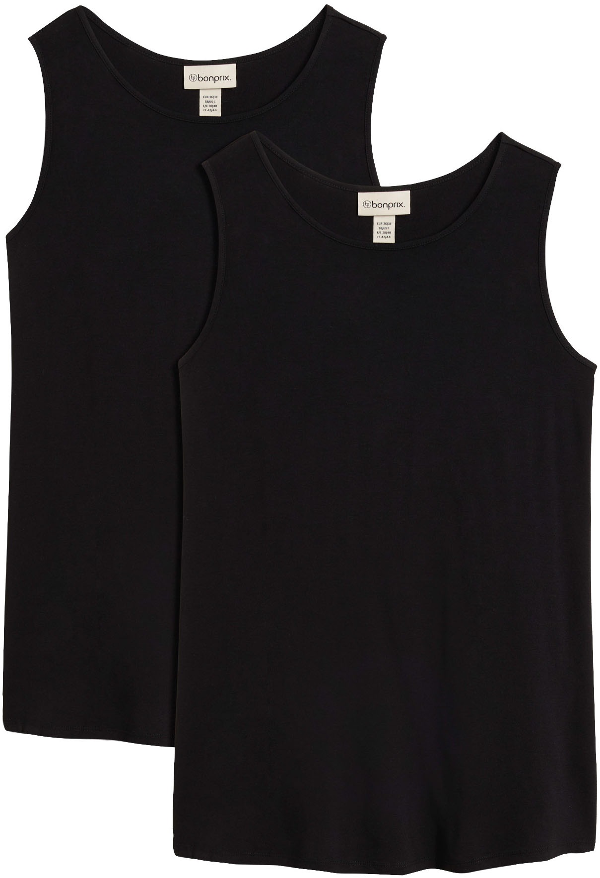Image of bonprix Shirttop Packung, 2 Stk. Longtop in dezenter A-Linie, ärmellos, Viskose-Jersey mit Stretch