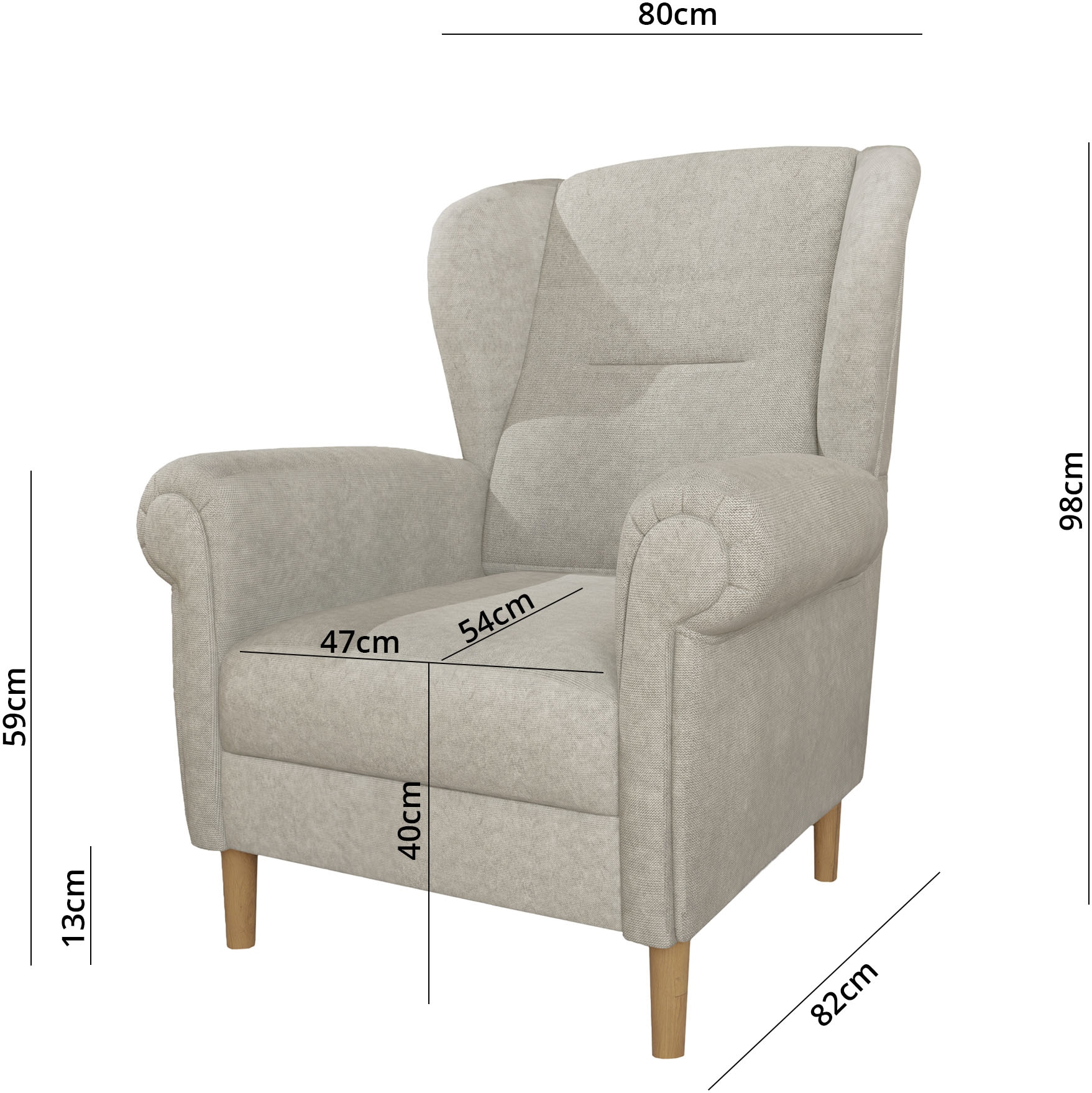 Home affaire Ohrensessel »OSTIANO B/T/H: 80/82/98 cm, Sessel«, Einzelstück, dicke geschwungene Armlehnen, uni und kariert