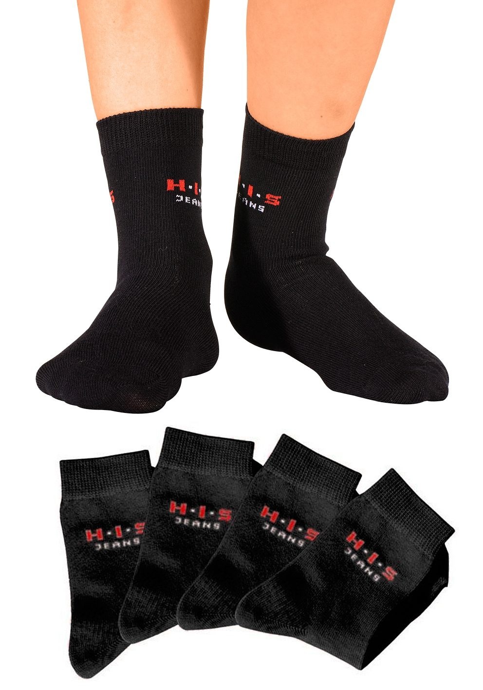 H.I.S Basicsocken, (4 Paar), mit kontrasfarbenem Logo