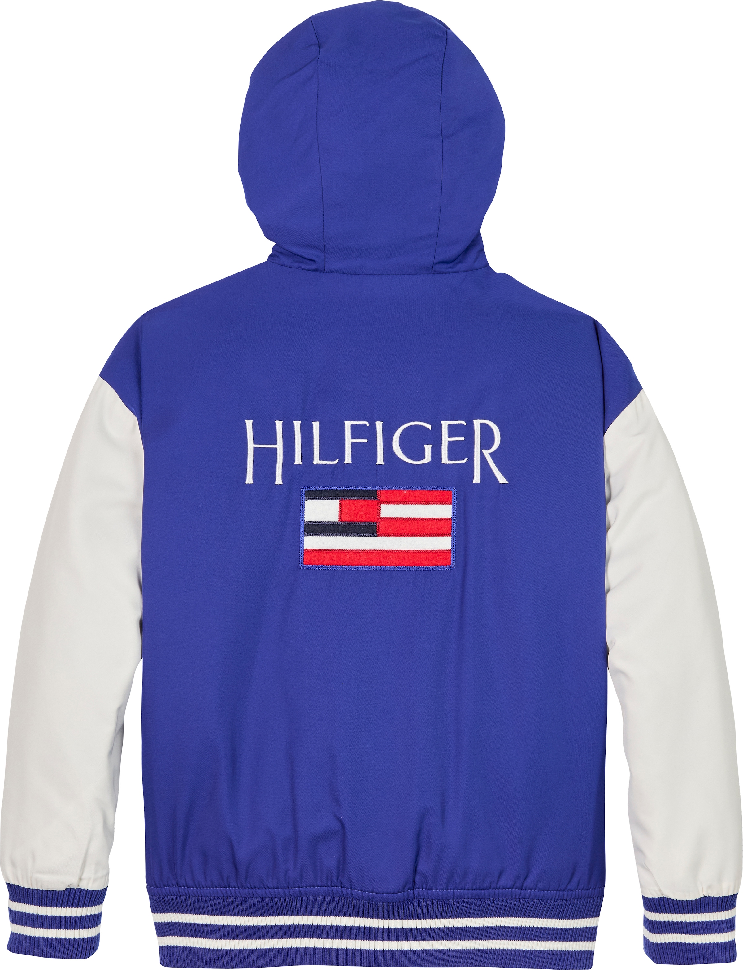 Tommy Hilfiger Bomberjacke »HOODED GRAPHIC BOMBER«, mit Kapuze, mit grossem Logo, Kontrast-Streifen