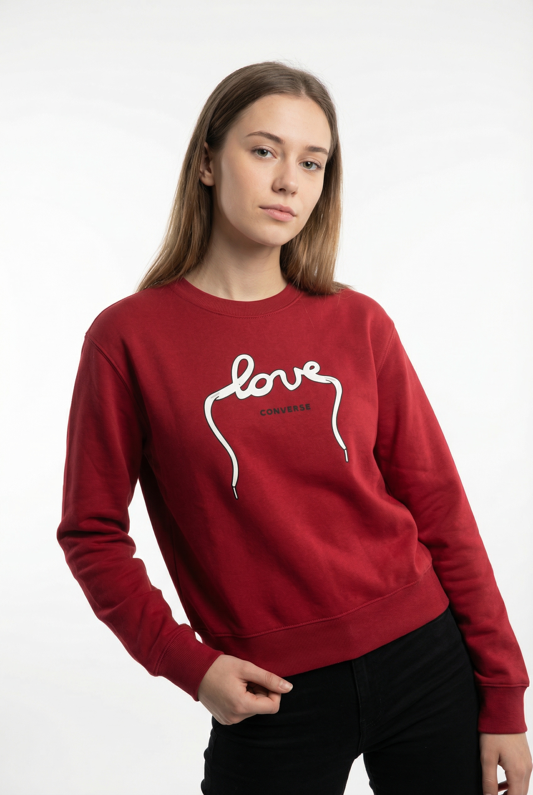 Image of Converse Sweatshirt "LOVE LACES CREW", Langarm, für Erwachsene, aus Baumwolle und Polyester