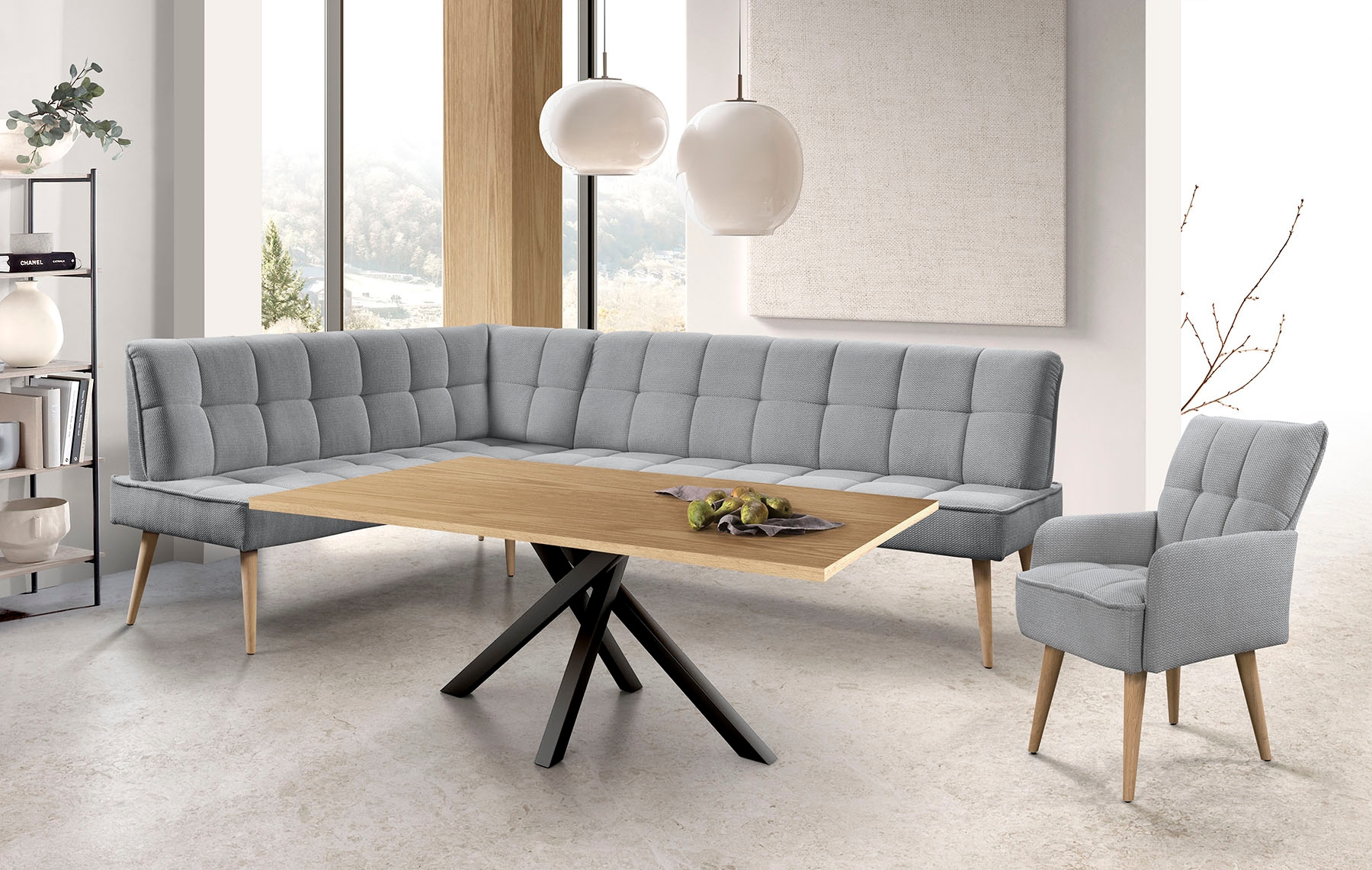 Image of exxpo - sofa fashion Eckbank "Latte" moderne Sitz- und Rückensteppung, bequem und elegant, hoher Holzfuss