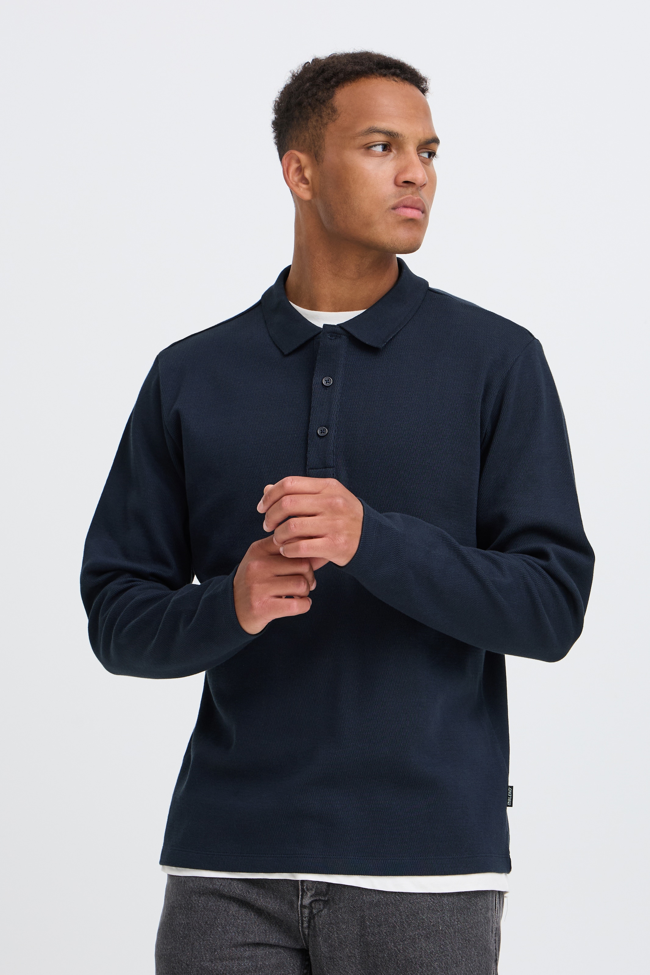 Image of Blend Langarm-Poloshirt "BHLEWIS L/S STRUCTURE TEE" Baumwollmischung, regular fit