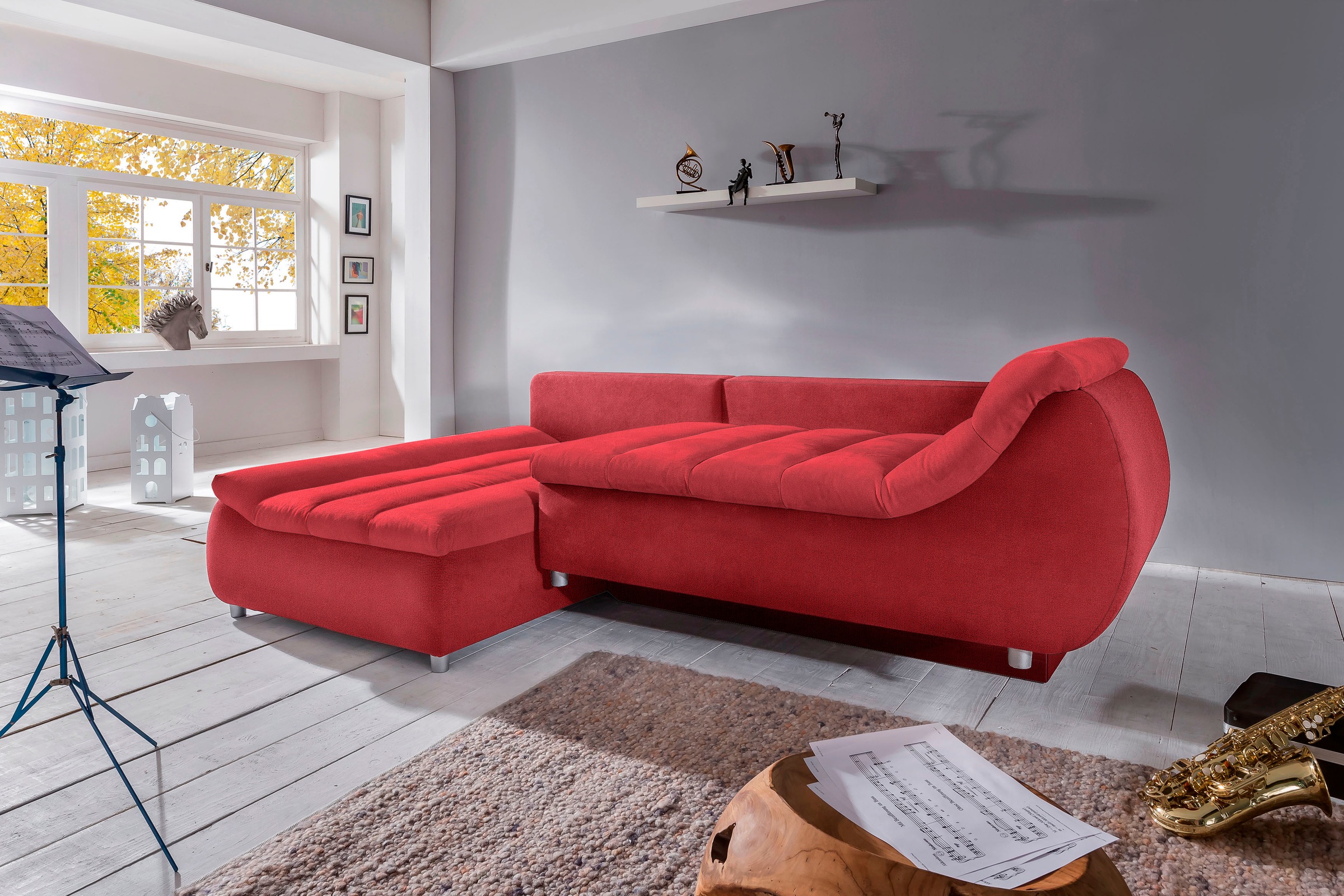 INOSIGN Ecksofa »Imola elegant und bequem, aktuelle Steppung im Sitz, L-Form«, wahlweise mit Bettfunktion
