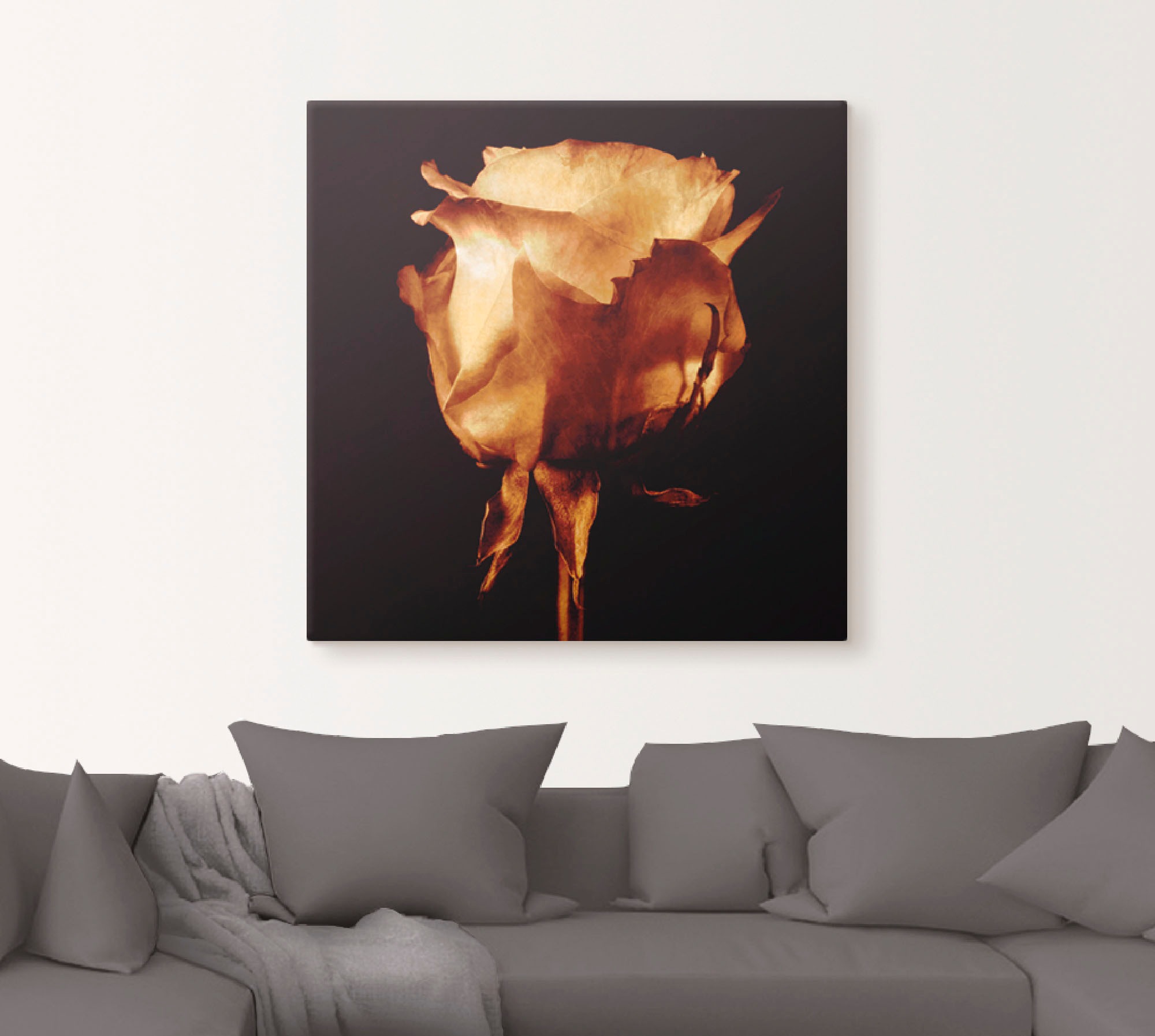 Artland Leinwandbild »Vergoldete Rose« Blumen 1 Stk. tlg. auf Holzrahmen gespannt