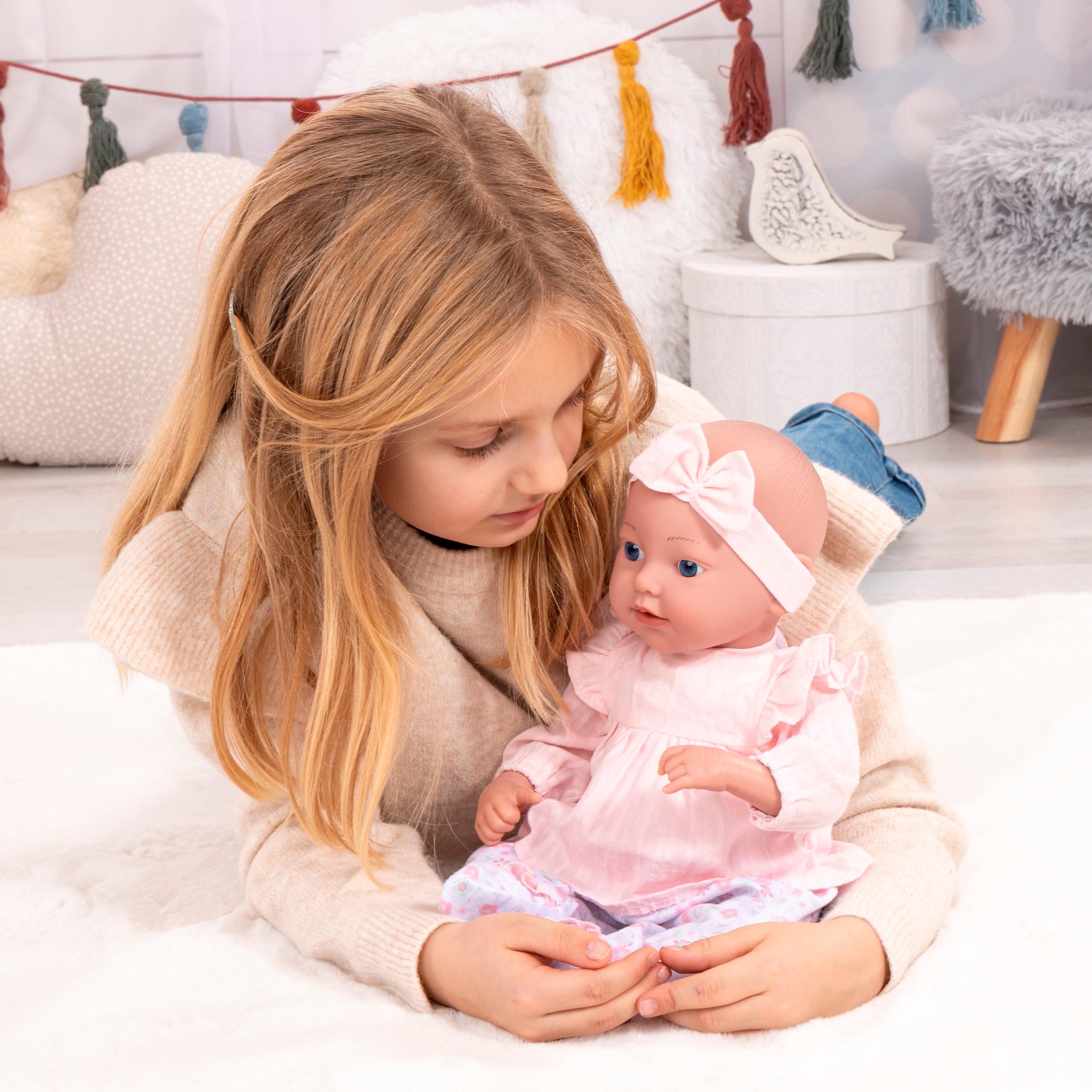 Bayer Babypuppe »Reborn Baby, 38 cm Blumen rosa«