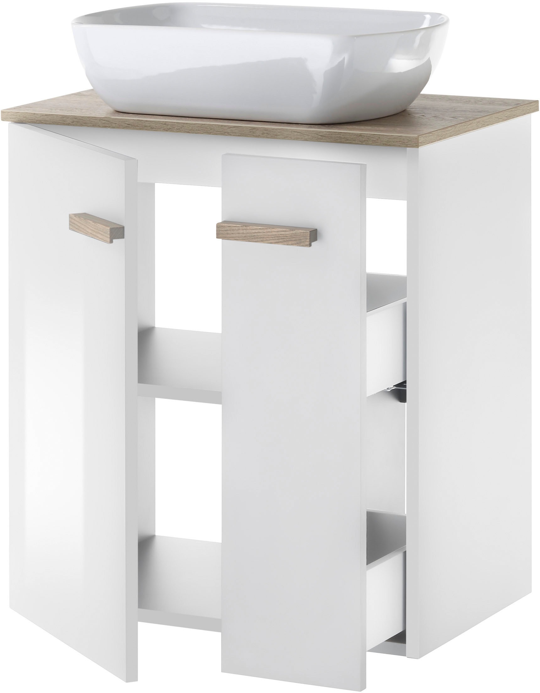 Places of Style Badmöbel-Set »SOLiD, Badmöbel-Set, Bad im modernen Design, 2-teiliges Badezimmer«, (2 St.), Waschtisch mit Waschbecken, Spiegel mit LED, Breite 60 cm