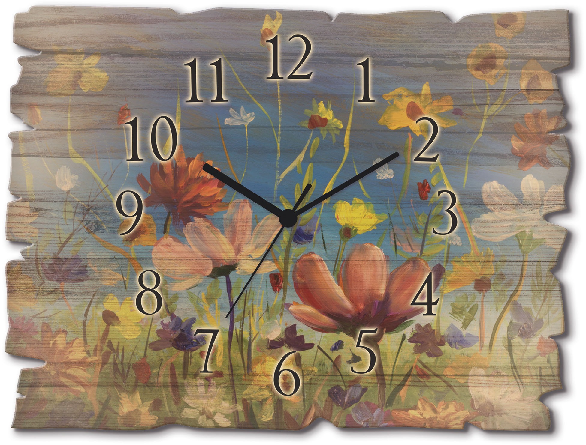 Image of Artland Wanduhr »Holzuhr Wildblumenwiese«, in vielen Grössen & Produktarten - Alubild / Outdoorbild für den Aussenbereich, Leinwandbild, Poster, Wandaufkleber / Wandtattoo auch für Badezimmer geeignet bei Ackermann Versand Schweiz