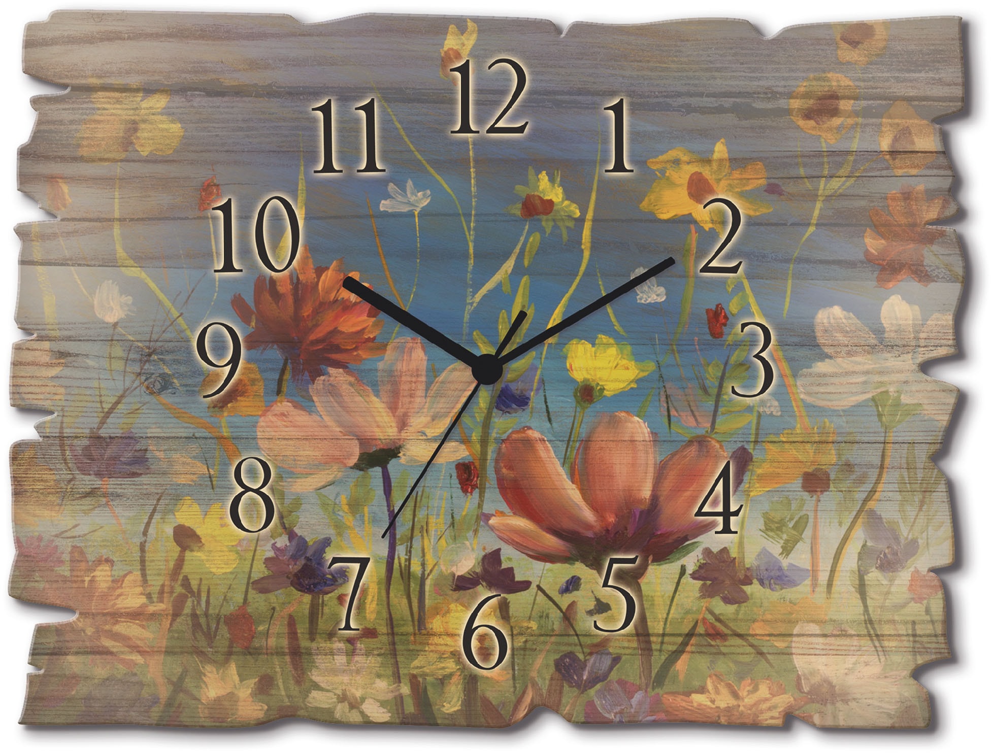 Image of Artland Wanduhr "Holzuhr Wildblumenwiese" wahlweise mit Quarz- oder Funkuhrwerk, lautlos ohne Tickgeräusche