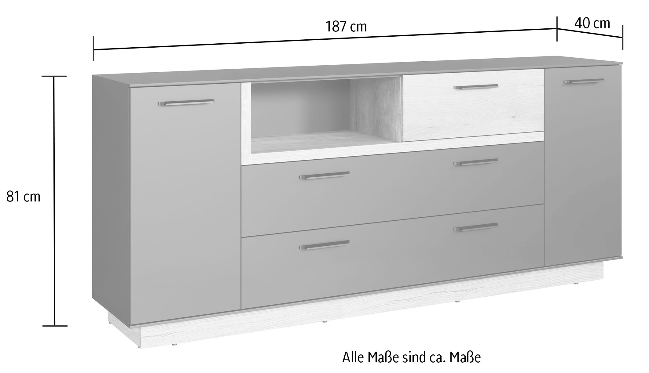 INOSIGN Sideboard »Premont« 1 Stk. tlg. Kommode, Breite 187 cm breit, mit viel Stauraum