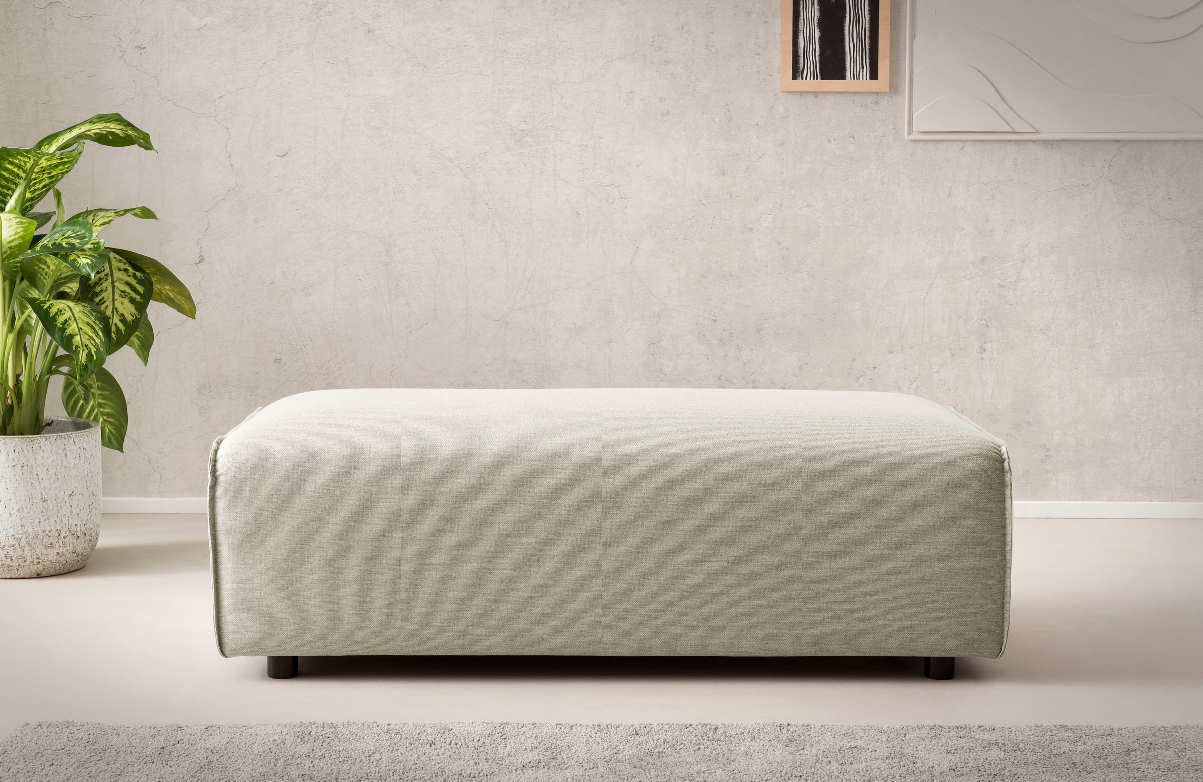 LeGer Home by Lena Gercke Hocker »PIARA, Polsterhocker mit Kedernaht in Cord oder Leinenoptik«, zur Serie PIARA, rechteckig, schwarze Füsse, bequemer Sitzkomfort