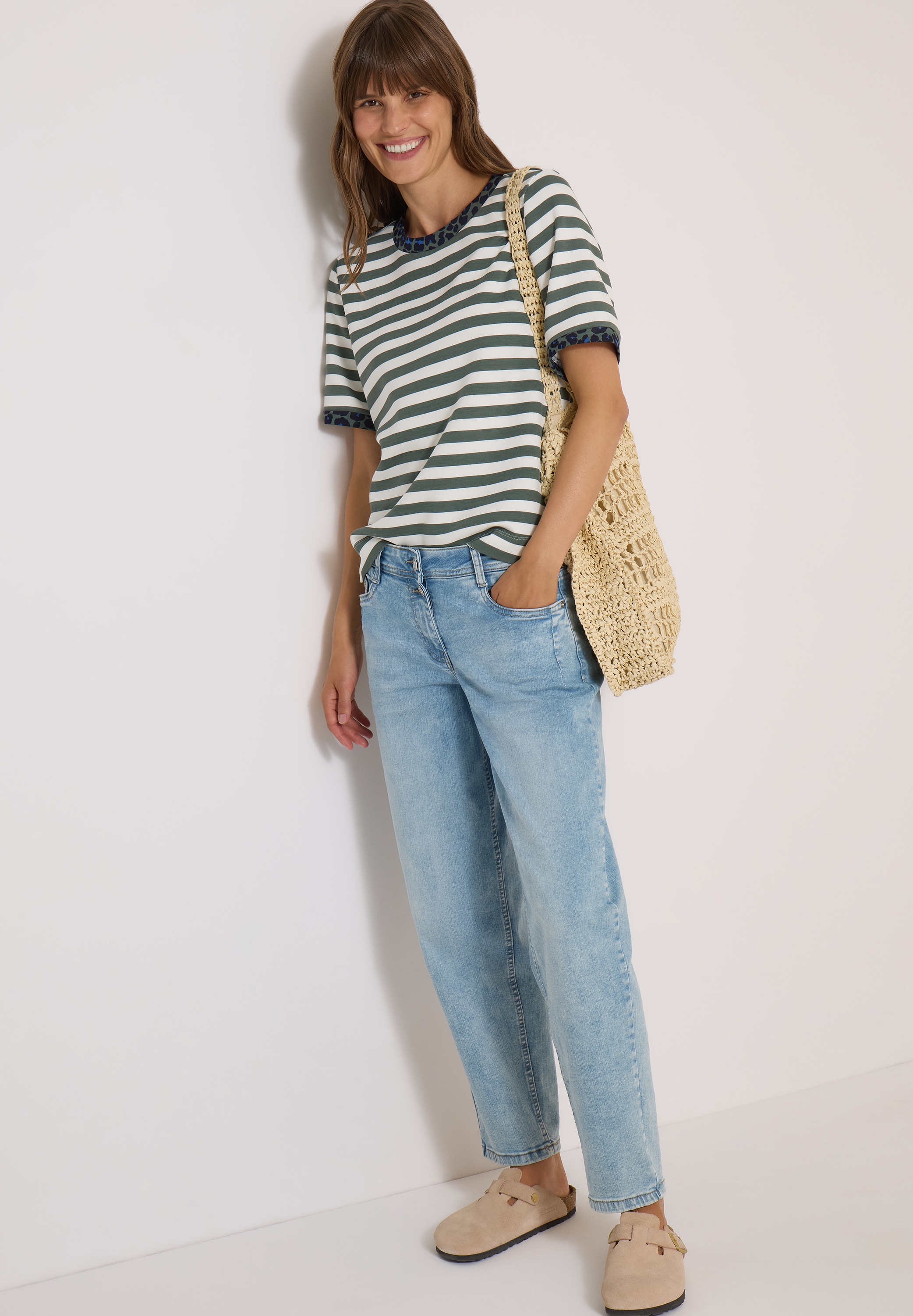 Cecil T-Shirt mit Animal-Print Details, Softer Viskosemix, Rundhals
