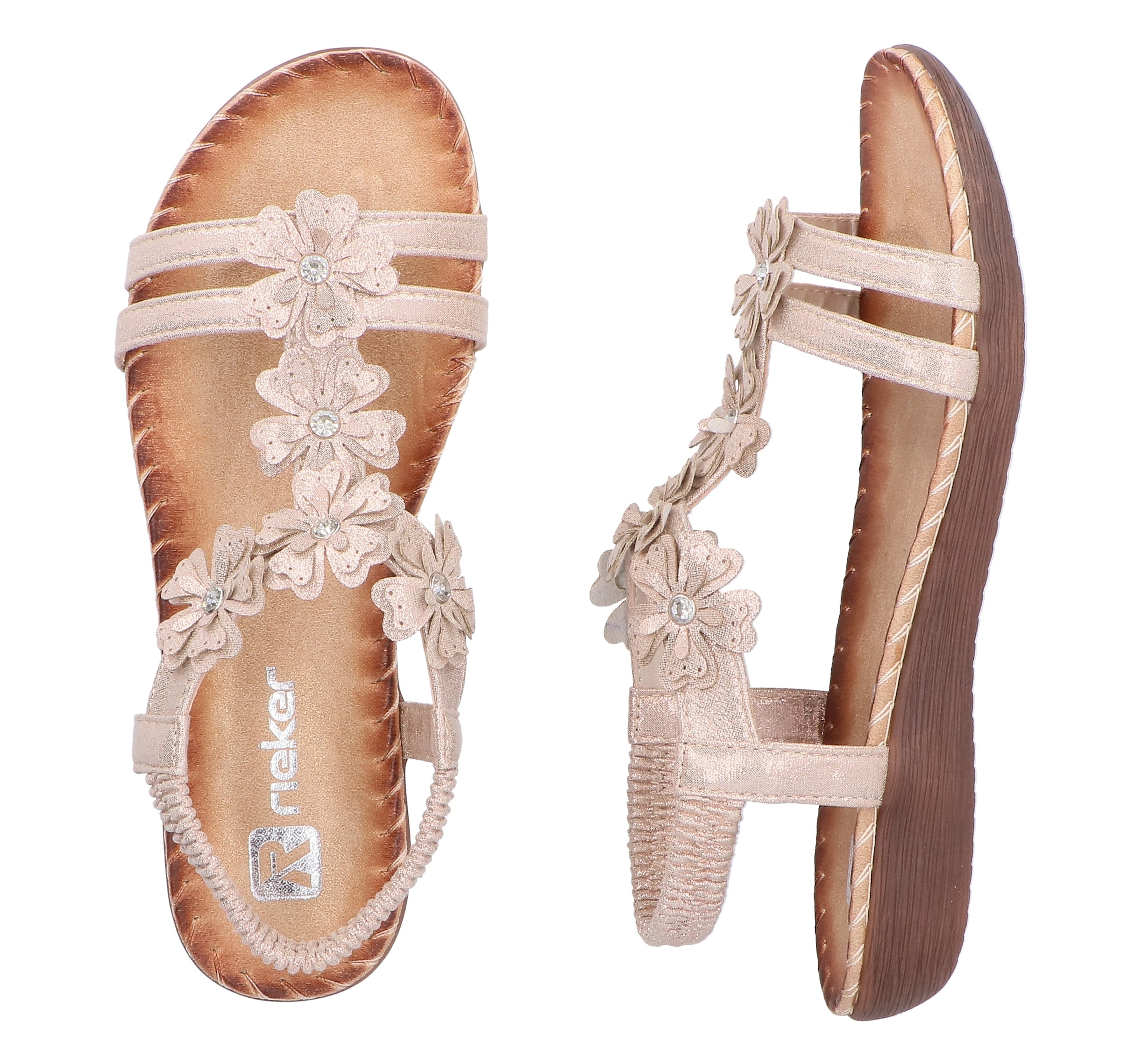 Rieker Sandale  chaussure d'été, chaussure de vacances avec décoration florale et strass