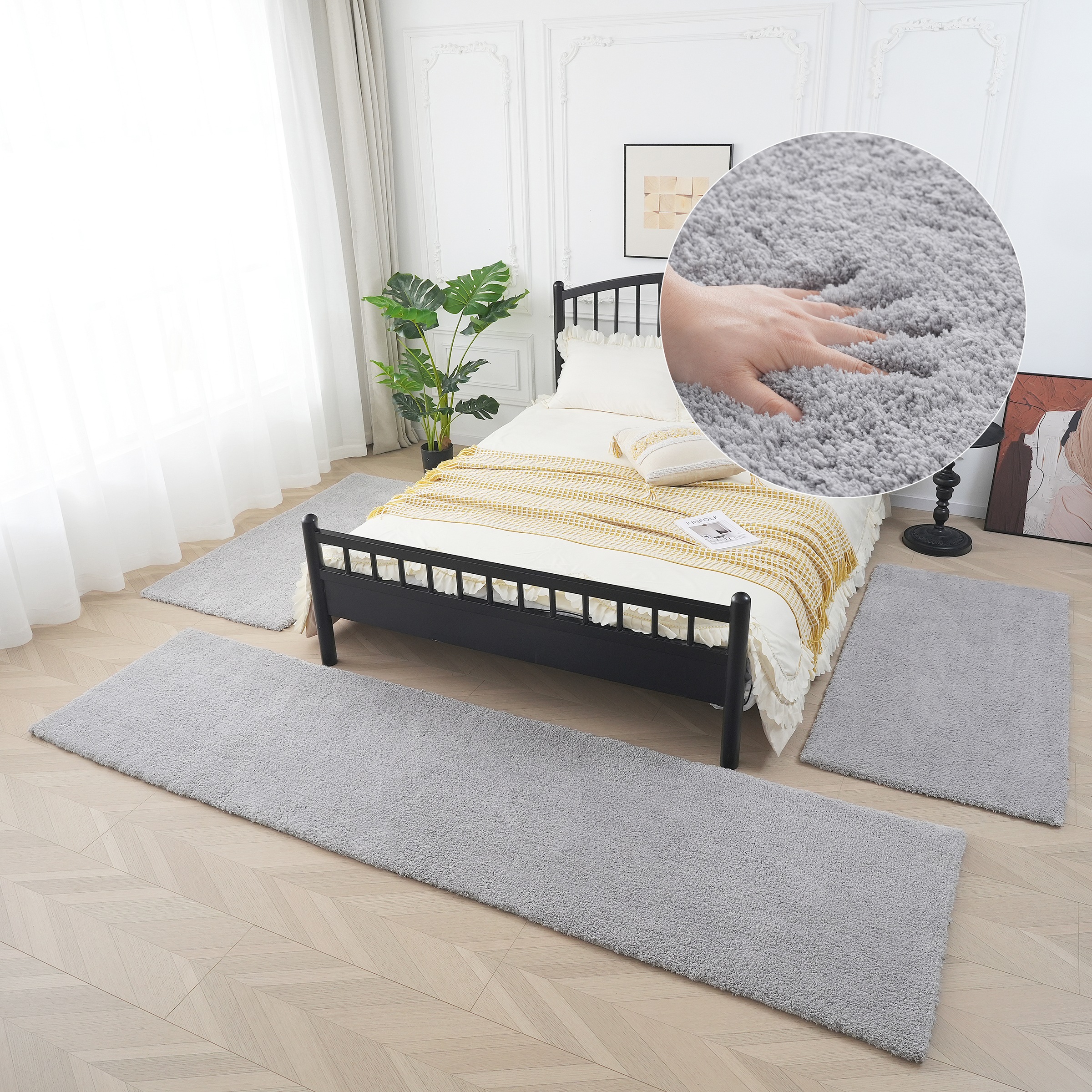 OTTO home Hochflor-Bettumrandung "Microfaser Teppich Magong, besonders weich, sehr feiner Flor" Höhe 25 mm 3 tlg. uni, einfarbiger Bettvorleger, Läufer-Set, Schlafzimmer, Kinderzimmer