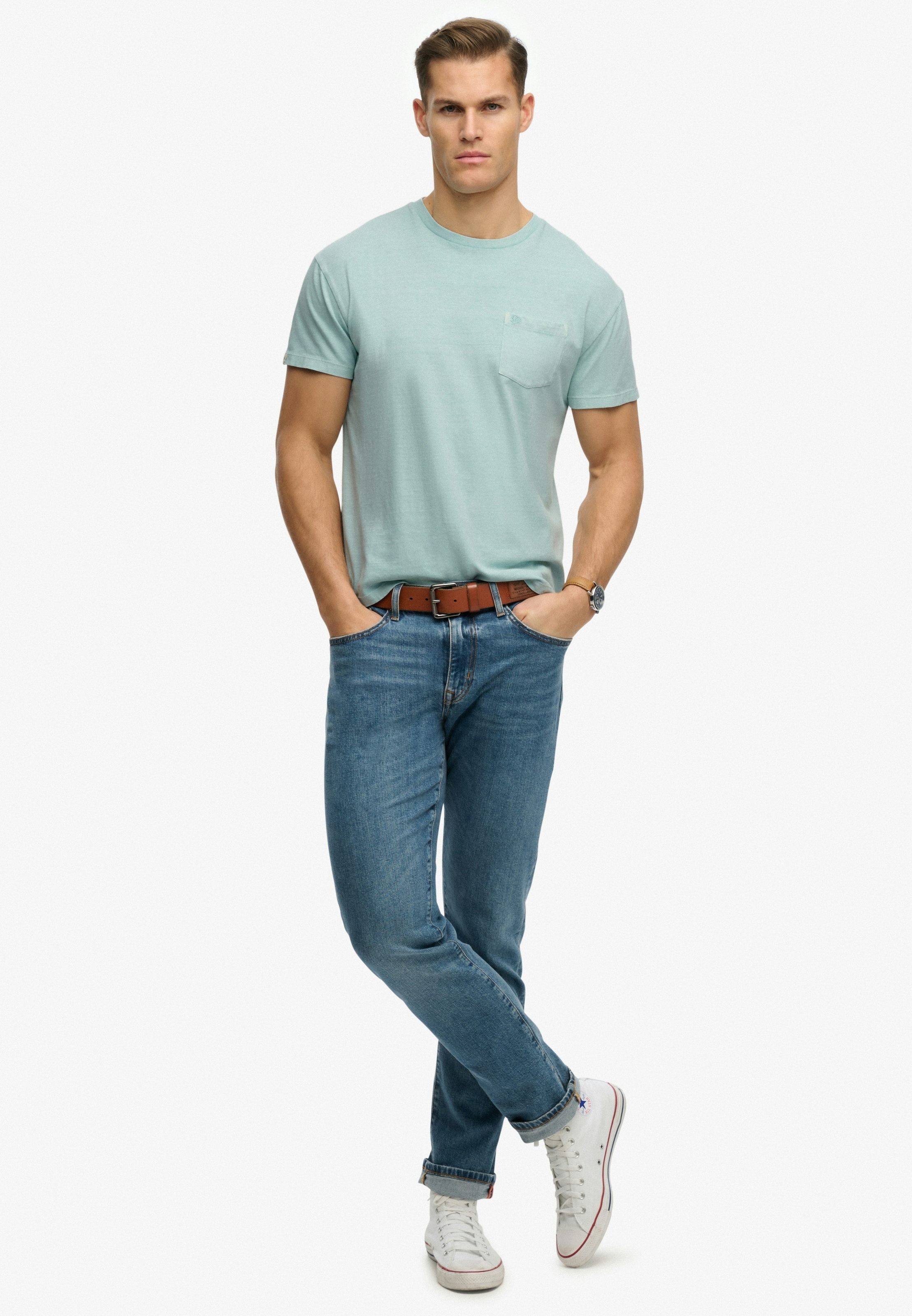 Superdry Shirt à col rond »COTTON CLASSIC LINEN PKT TEE« aus tollem Baumwoll-Leinen-Mischgewebe
