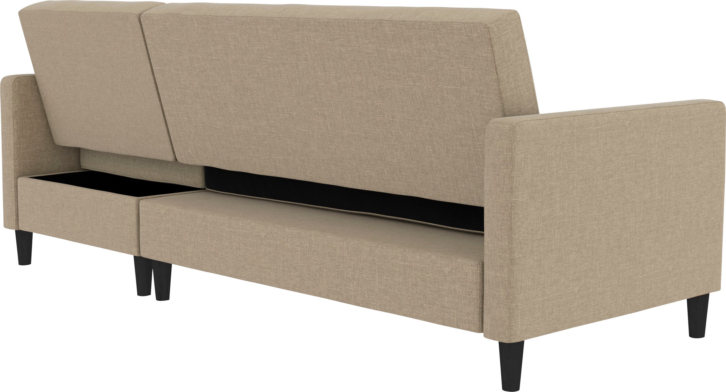 Dorel Home Ecksofa mit Schlafffunktion, Recamiere mit Stauraum beidseitig montierbar, Rückenlehne 2-teilig und 3-fach verstellbar