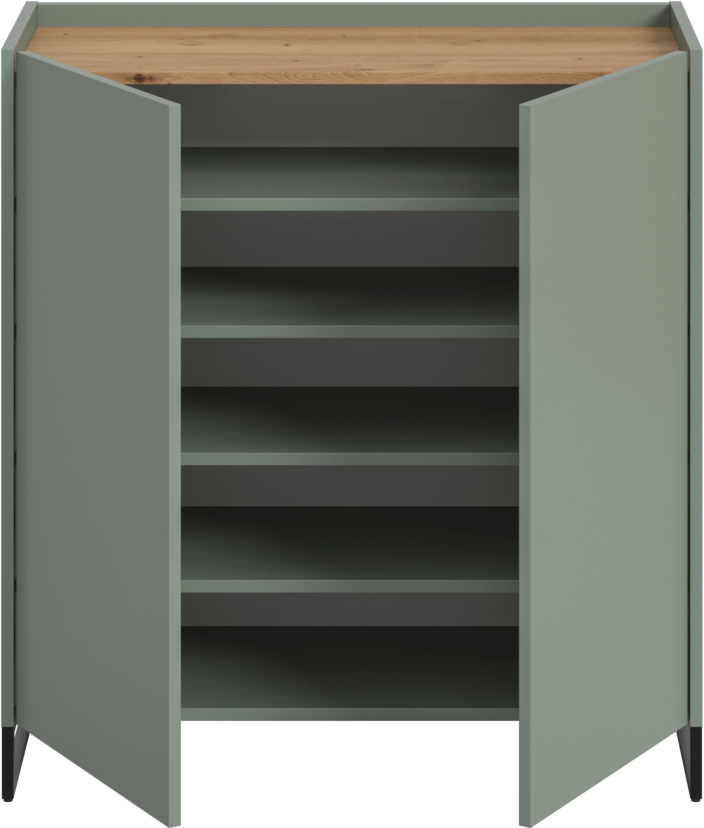 Home affaire Armoire à chaussures »EVRID, Breite 90cm, 2 Türen, 5 Einlegeböden, inkl. Metall-Kufenfüsse« individuell mit anderen Artikel der Serie EVRID erweiterbar, 1 cuis tlg. Schuhkommode, Kommode, Sideboard, Garderobenschrank, Flurkommode