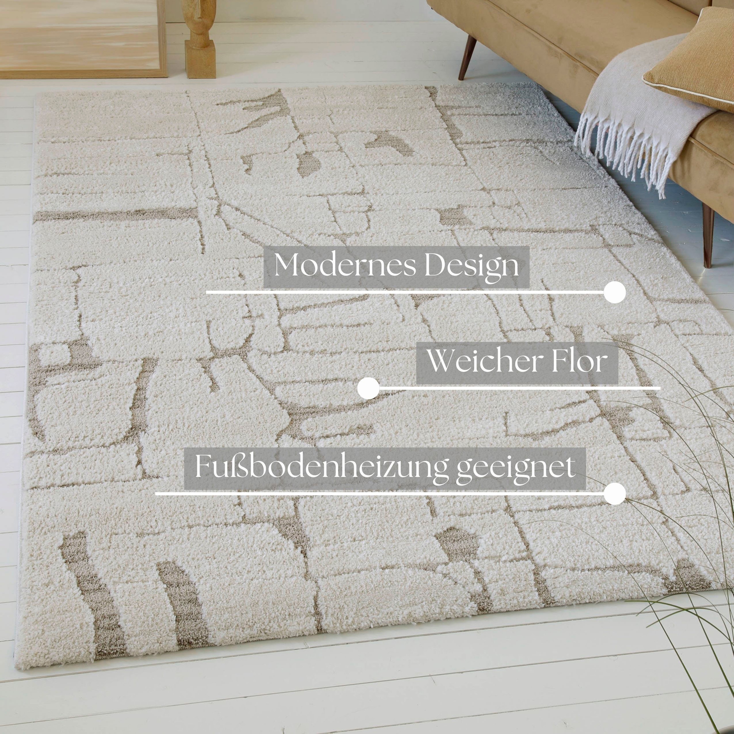 GOODproduct Tapis »Serin« Rectangulaire 18 mm Höhe Kurzflor, Hoch Tief, modernes Design, weiche Oberfläche, Wohnzimmer