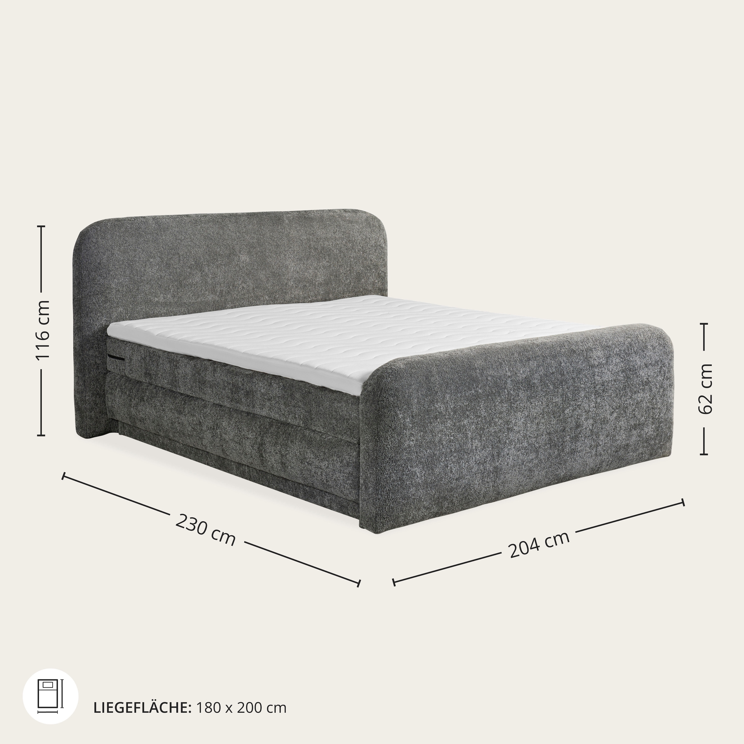 ED EXCITING DESIGN Lit boxspring »AROSA in der Breite 180x200cm« incl. surmatelas 6 cm, matelas duo H3/H4, coffre de lit caché