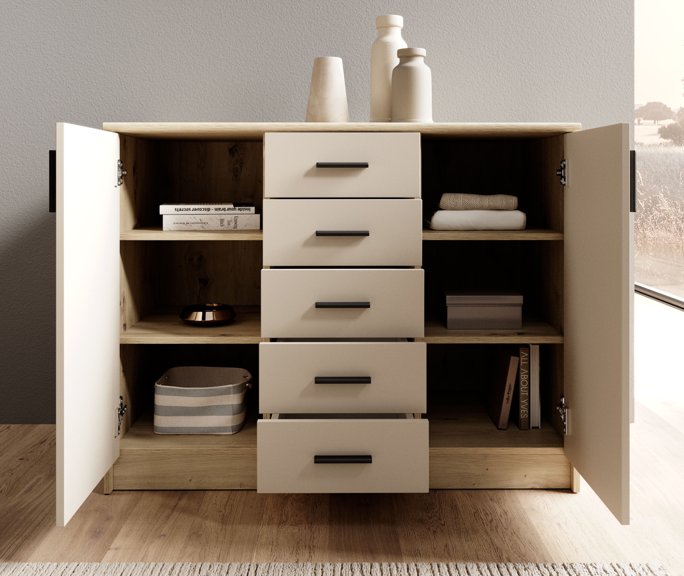 HBZ Sideboard »Nelly Kommode, BxHxT 109x86x50cm« 1 Stk. tlg. Breite 109cm, Einlegeböden verstellbar, foliert