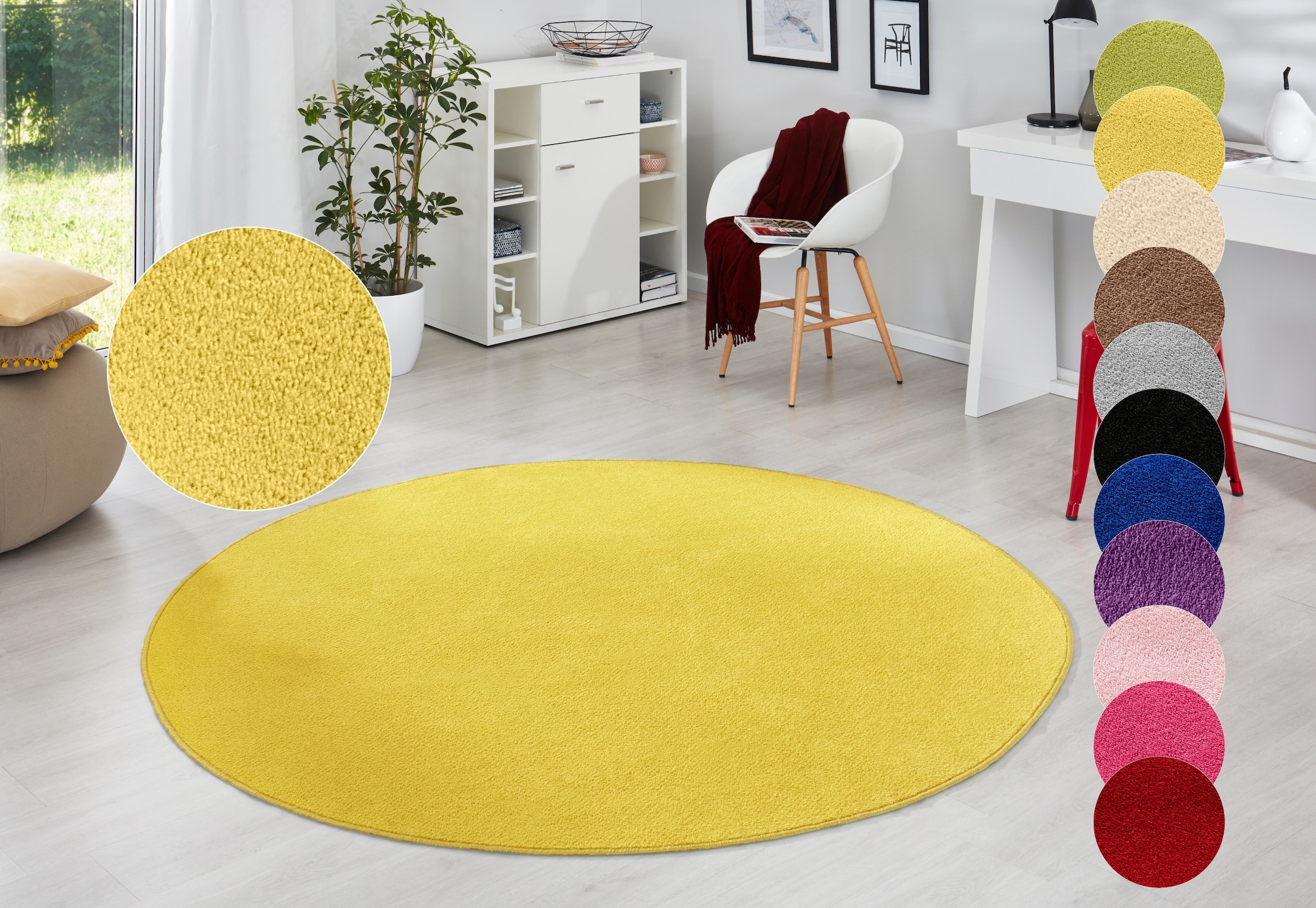 Image of HANSE Home Teppich "Fancy" rund 7 mm Höhe Kurzflor, Weich, Einfarbig, Wohnzimmer, Schlafzimmer, Esszimmer