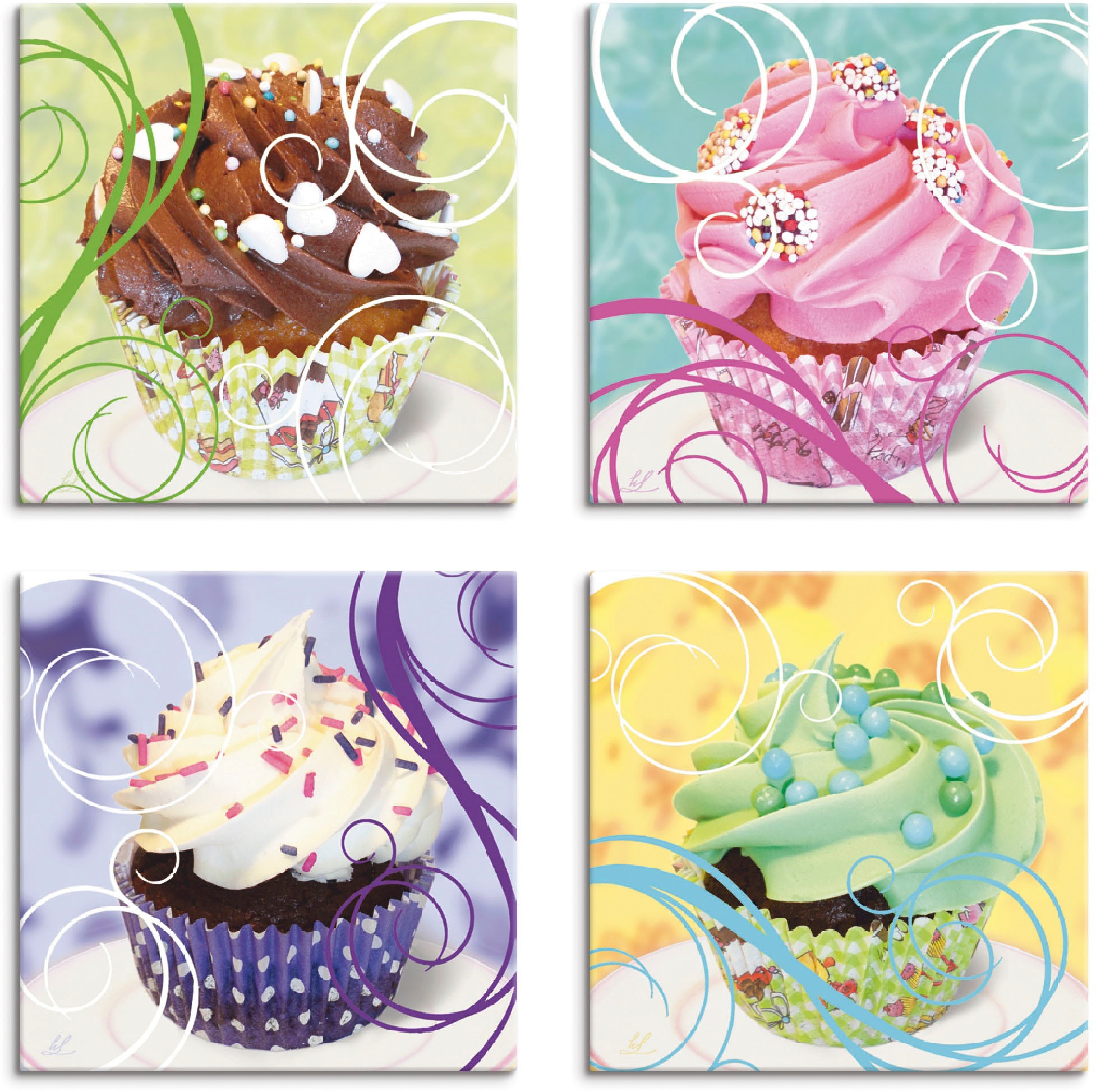 Image of Artland Leinwandbild »Cupcakes«, Süssspeisen, (4 St.) bei Ackermann Versand Schweiz