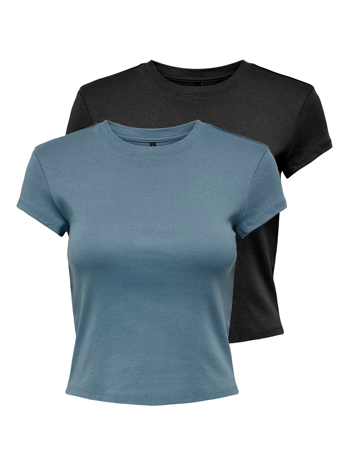 T-Shirt »ONLELINA S/S O-NECK SHORT TOP 2PACK JRS«, (Packung, 2 tlg.)