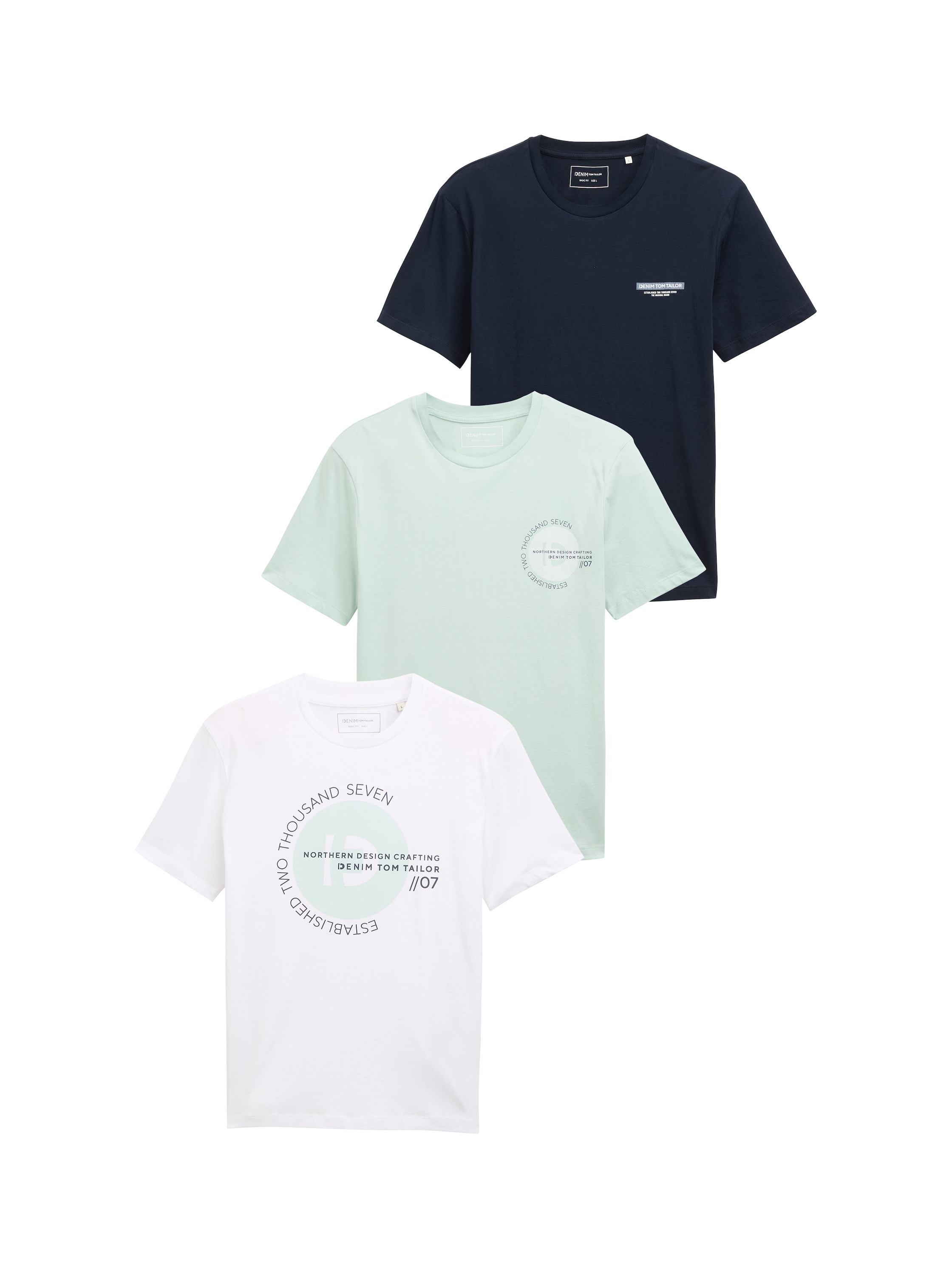 Image of TOM TAILOR Denim T-Shirt Packung, 3-er, 3 Stk. mit grossem Druck
