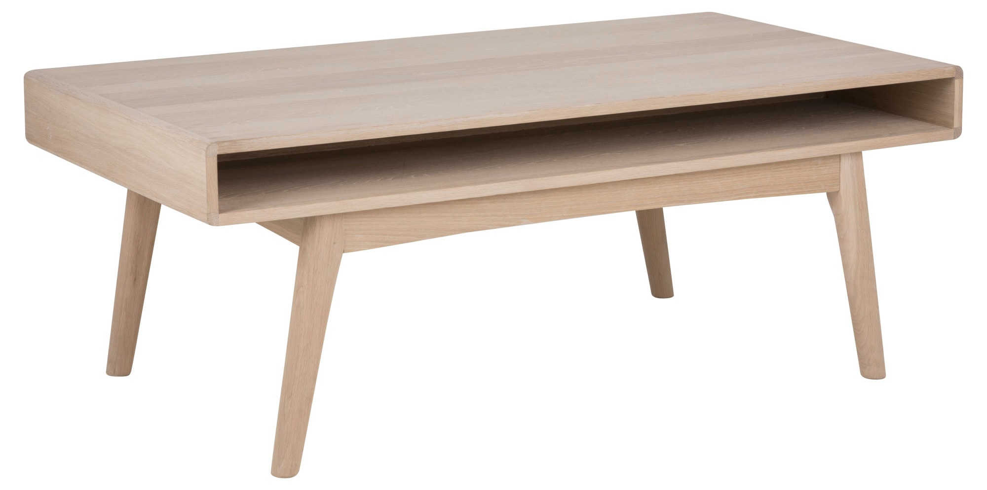 Image of ACTONA GROUP Couchtisch "Marte, zeitlos & praktisch, Stubentisch mit offenem Stauraum" Weiss pigmentiertes Eichenfurnier, pflegeleicht & robust. B: 130 cm.