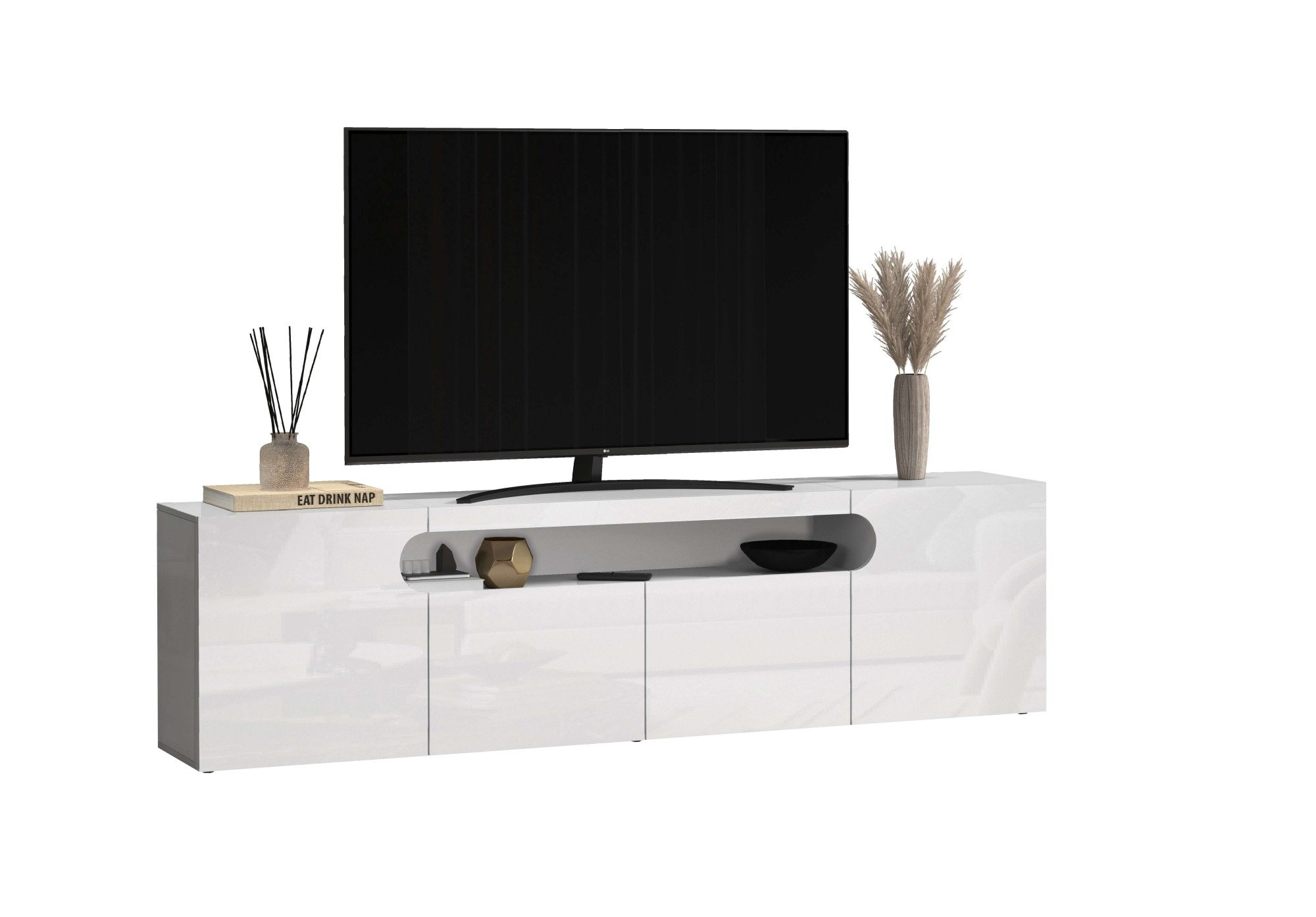 GOODproduct Table basse »REAL,Lowboard,TV-Kommode,TV-Möbel,TV-Bank« 1 cuis tlg. Avec 4 portes, dont 2 arrondies formant une niche ovale ouverte