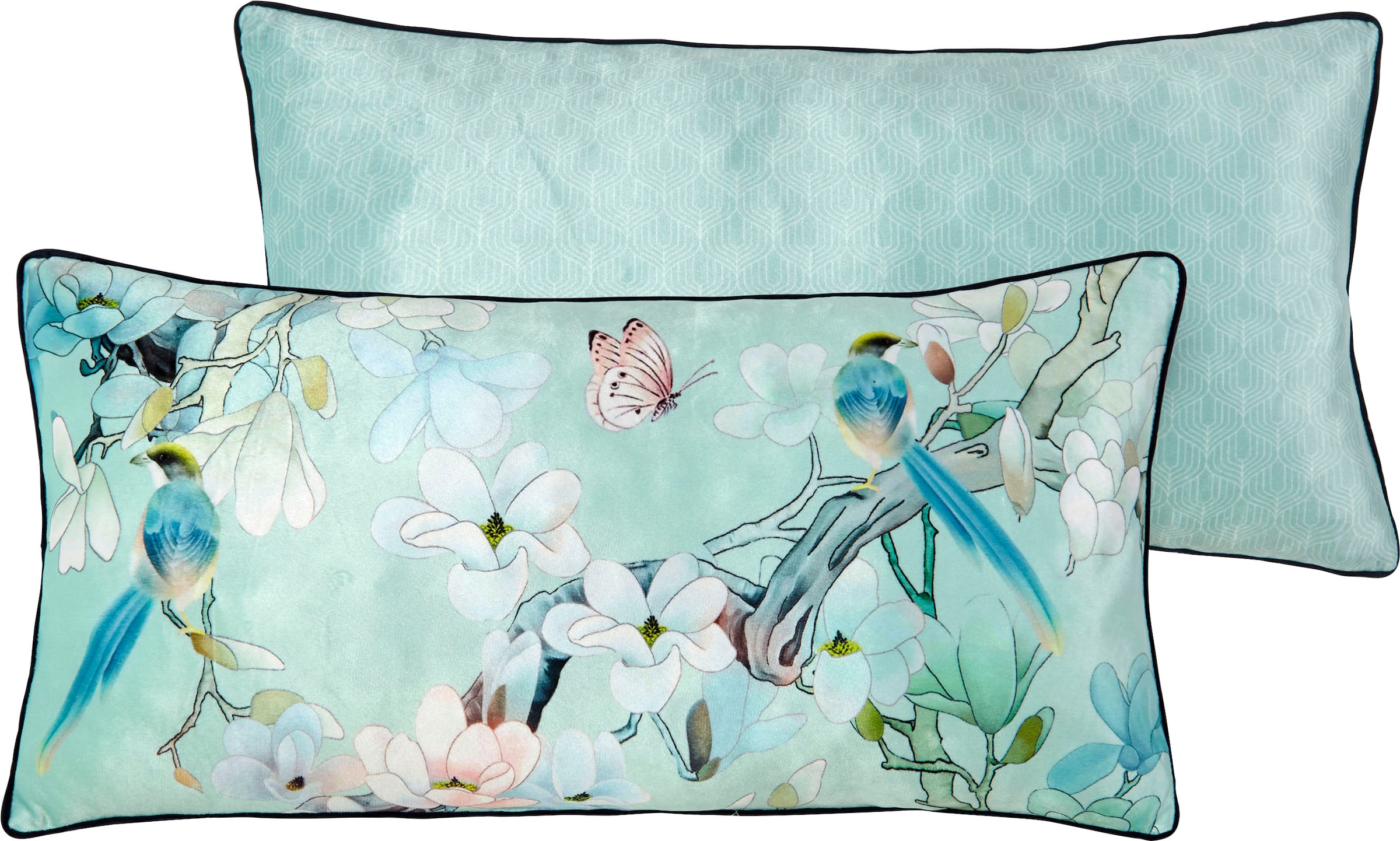 Descanso Dekokissen »Shi«, Mit Füllung, 1 Stück, Mit Biese, 30x60, Wendeoptik, Weich, Blumen Grün