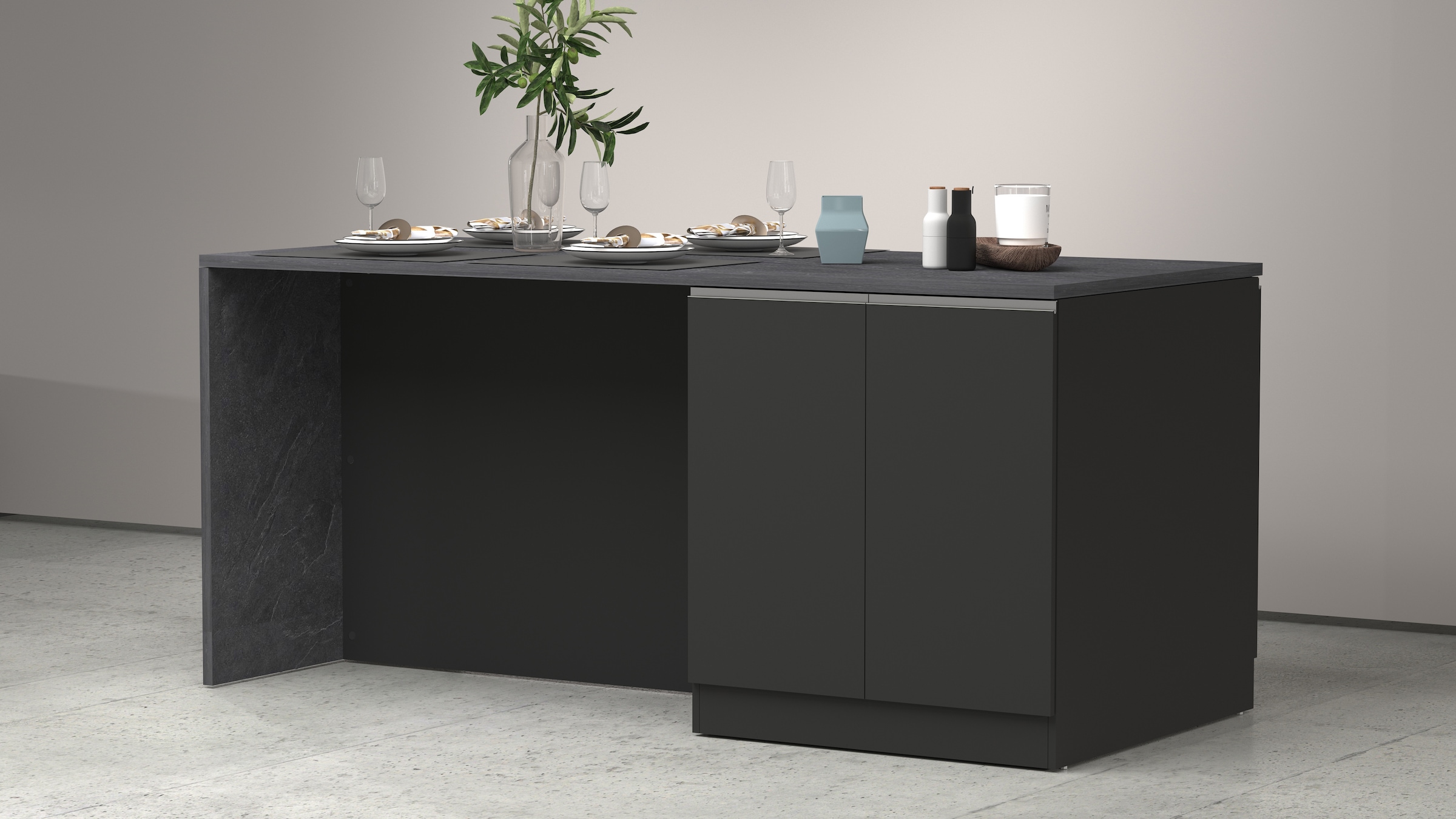 KOCHSTATION Ilot de cuisine »Sole,Kochinsel,Küchenarbeitsblock,Inselküche,Arbeitsinsel« Breite 200 cm mit 4 Türen,4 Schubkästen, Aluminiumgriff