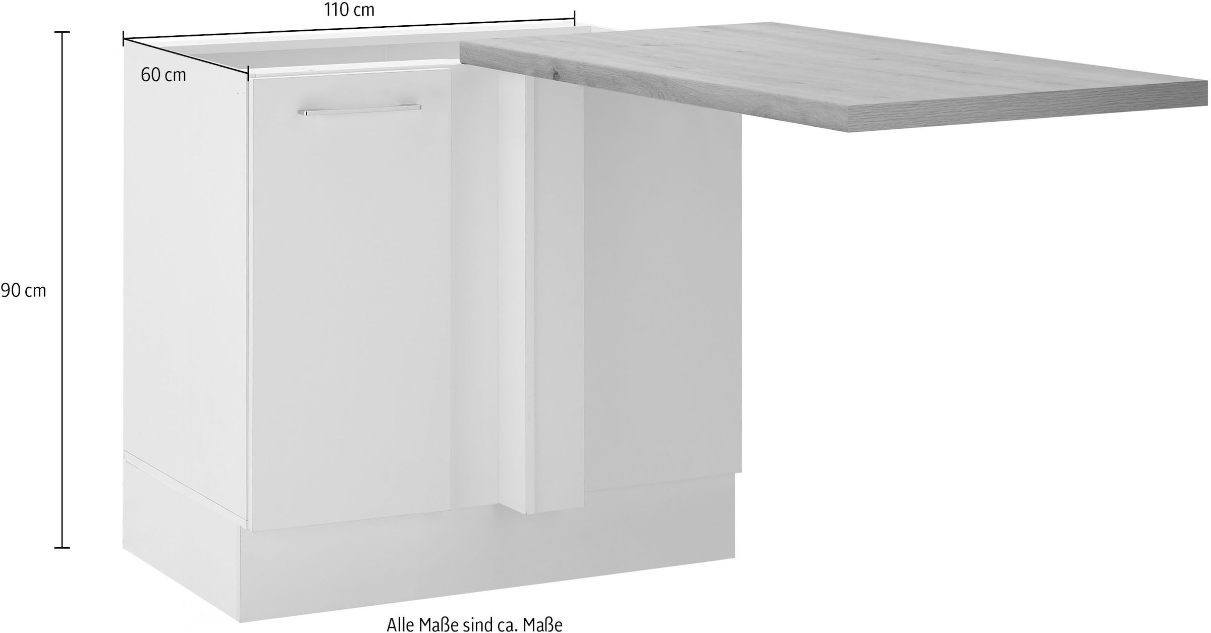 BASIC by Balculina Meuble bas d'angle »Turin« 1 cuis tlg. largeur 110 cm, choix en noir mat ou blanc mat