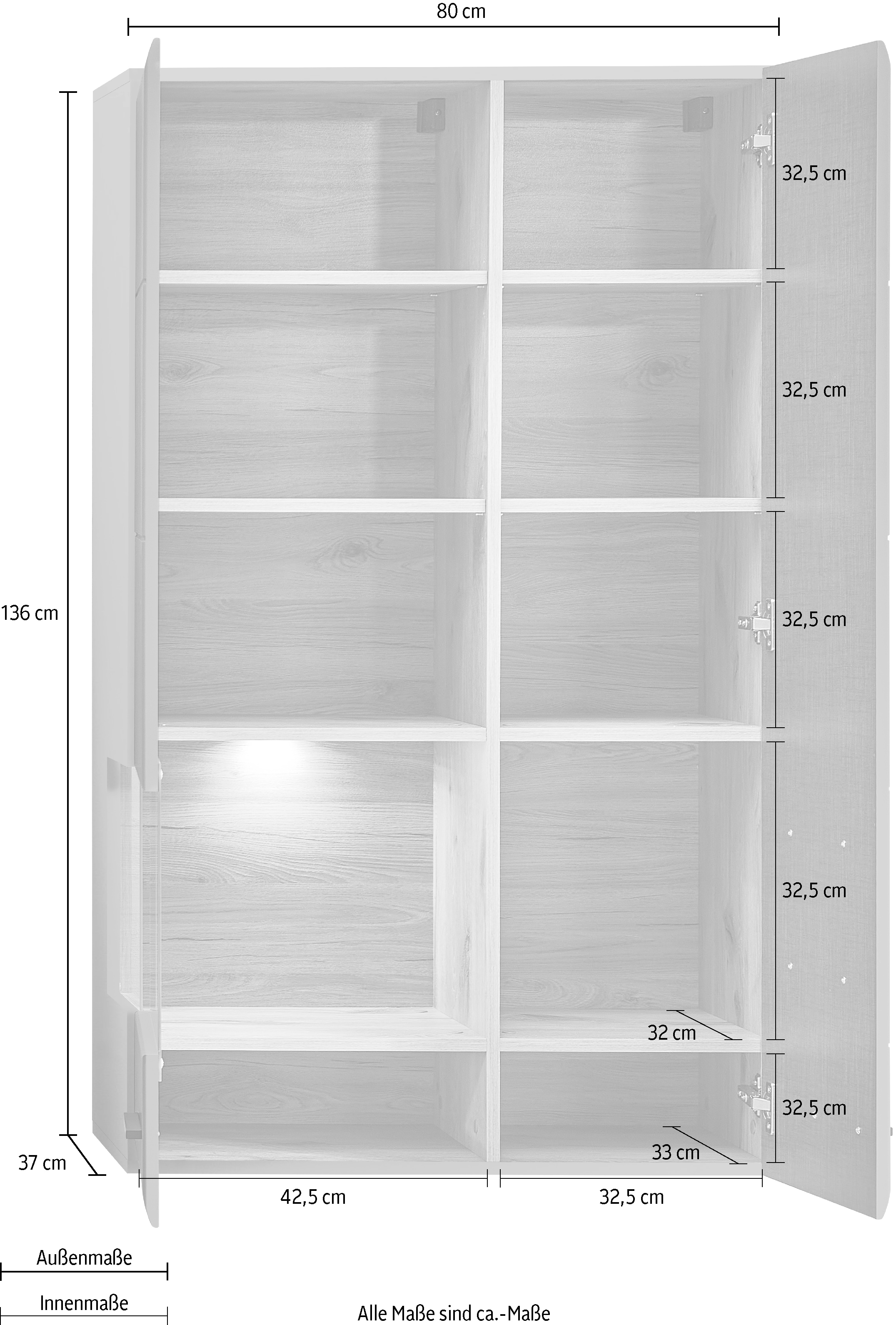 Innostyle Vitrine suspendue »FUN PLUS II« 1 porte en verre, 1 porte en bois, 10 compartiments, softclose, protection d'angle ABS